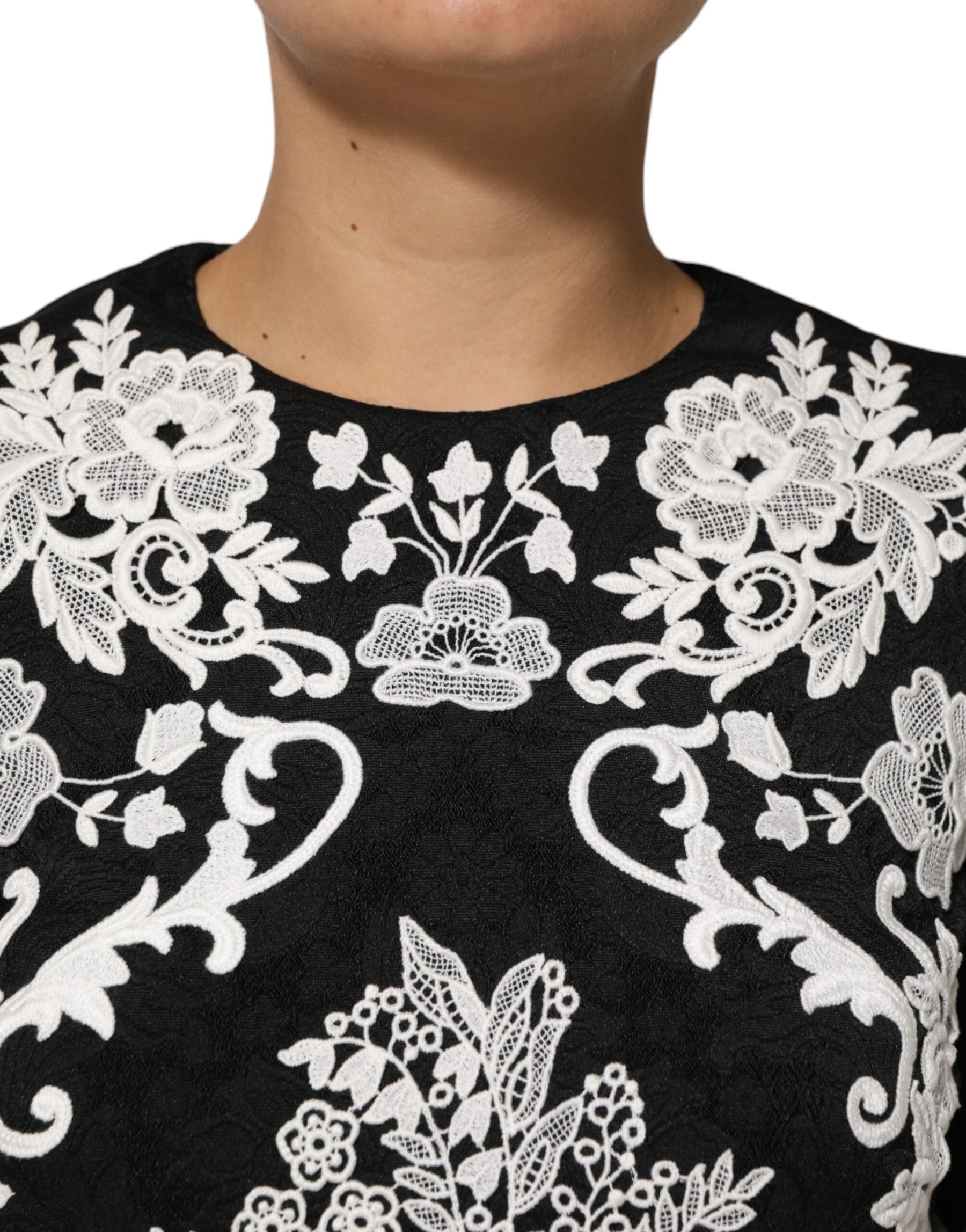 Dolce & Gabbana Black Lace Trim Short Sleeves A-line Dress | Regal Royce