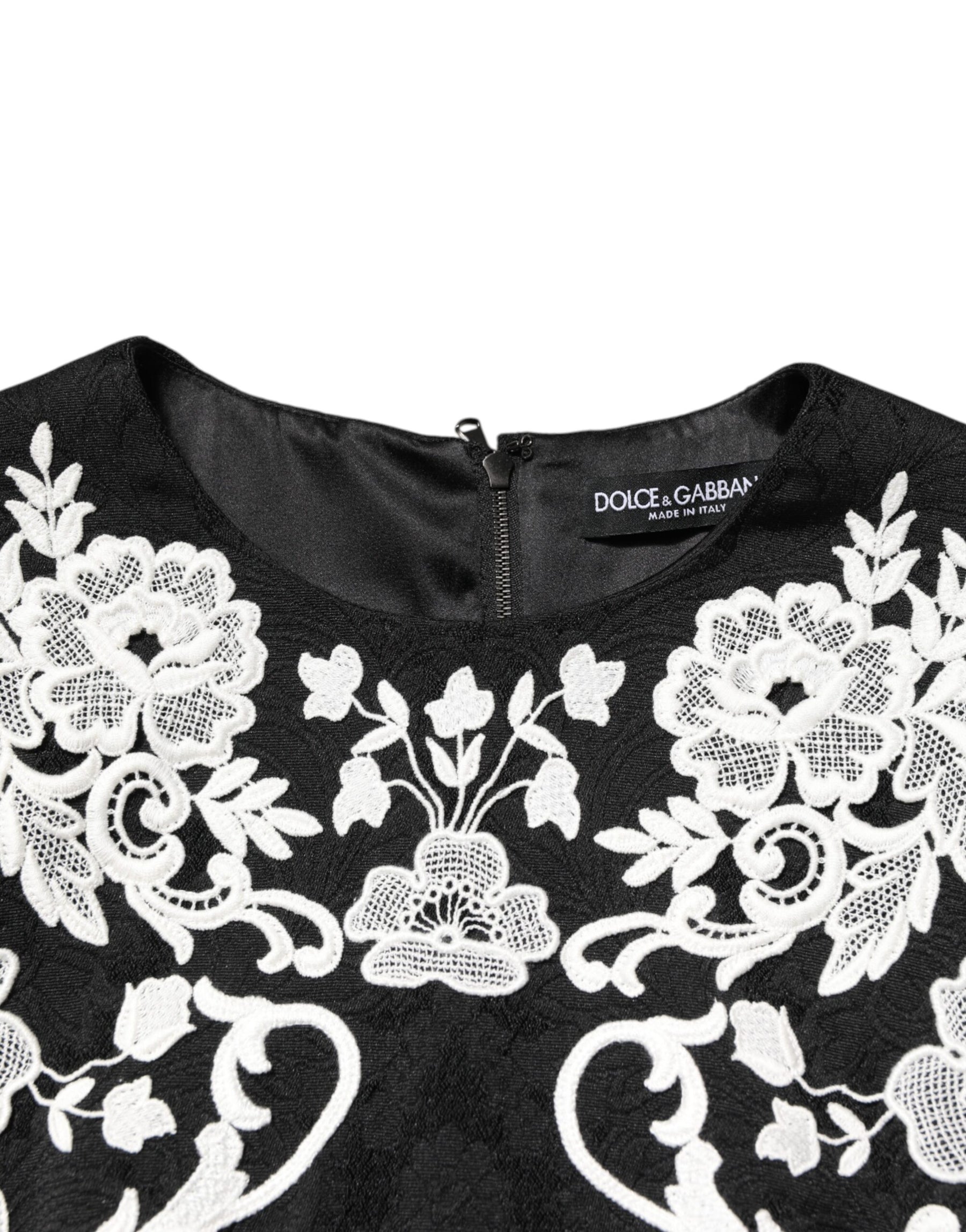 Dolce & Gabbana Black Lace Trim Short Sleeves A-line Dress | Regal Royce