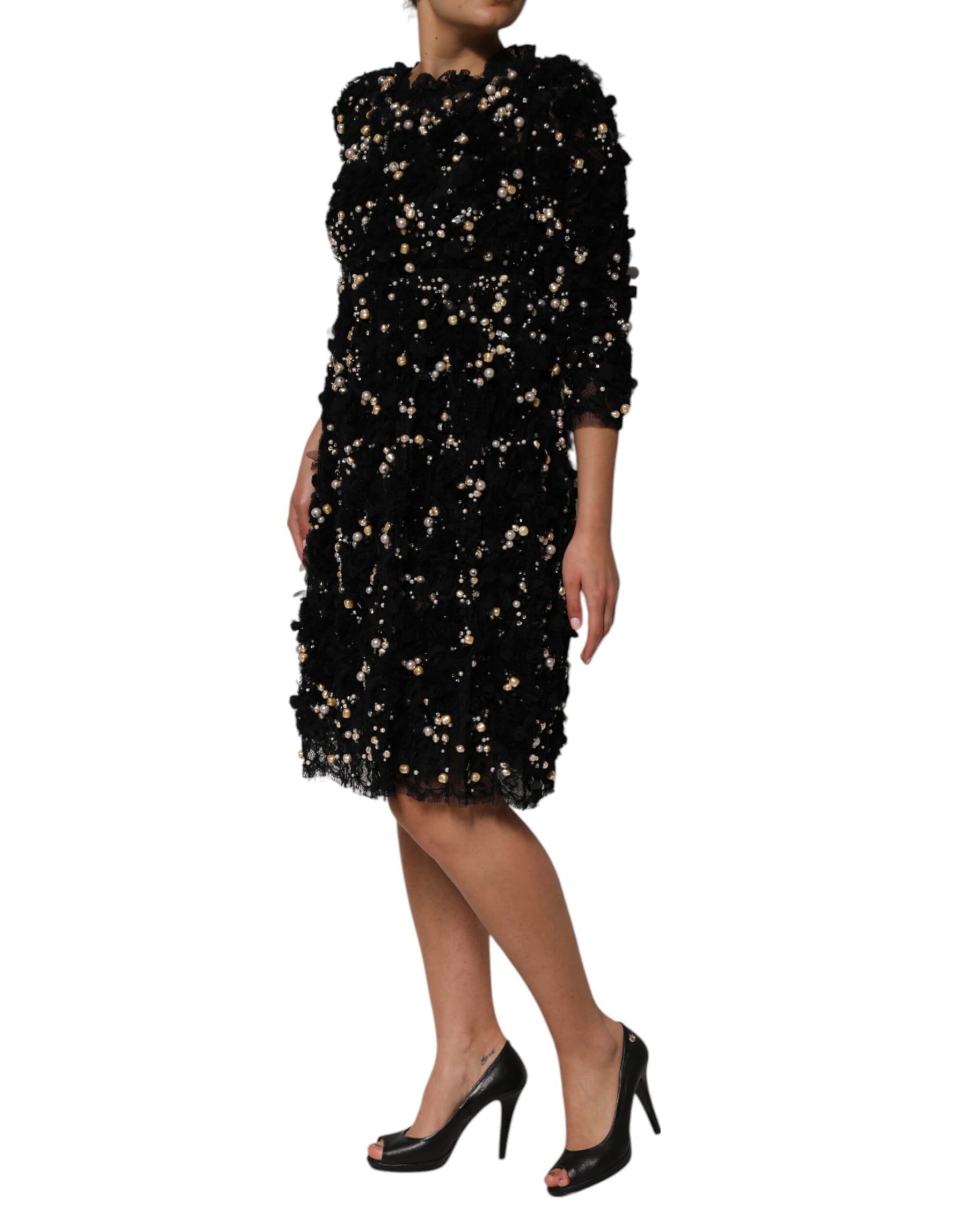 Dolce & Gabbana Black Viscose Pearl Embellishment Shift Dress | Regal Royce