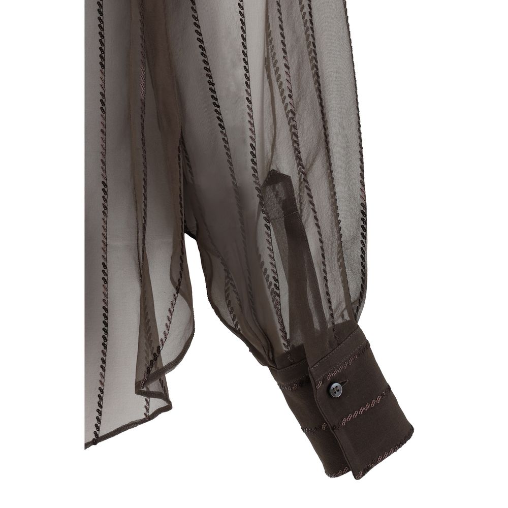 Brunello Cucinelli Brown Silk Blouse | Regal Royce