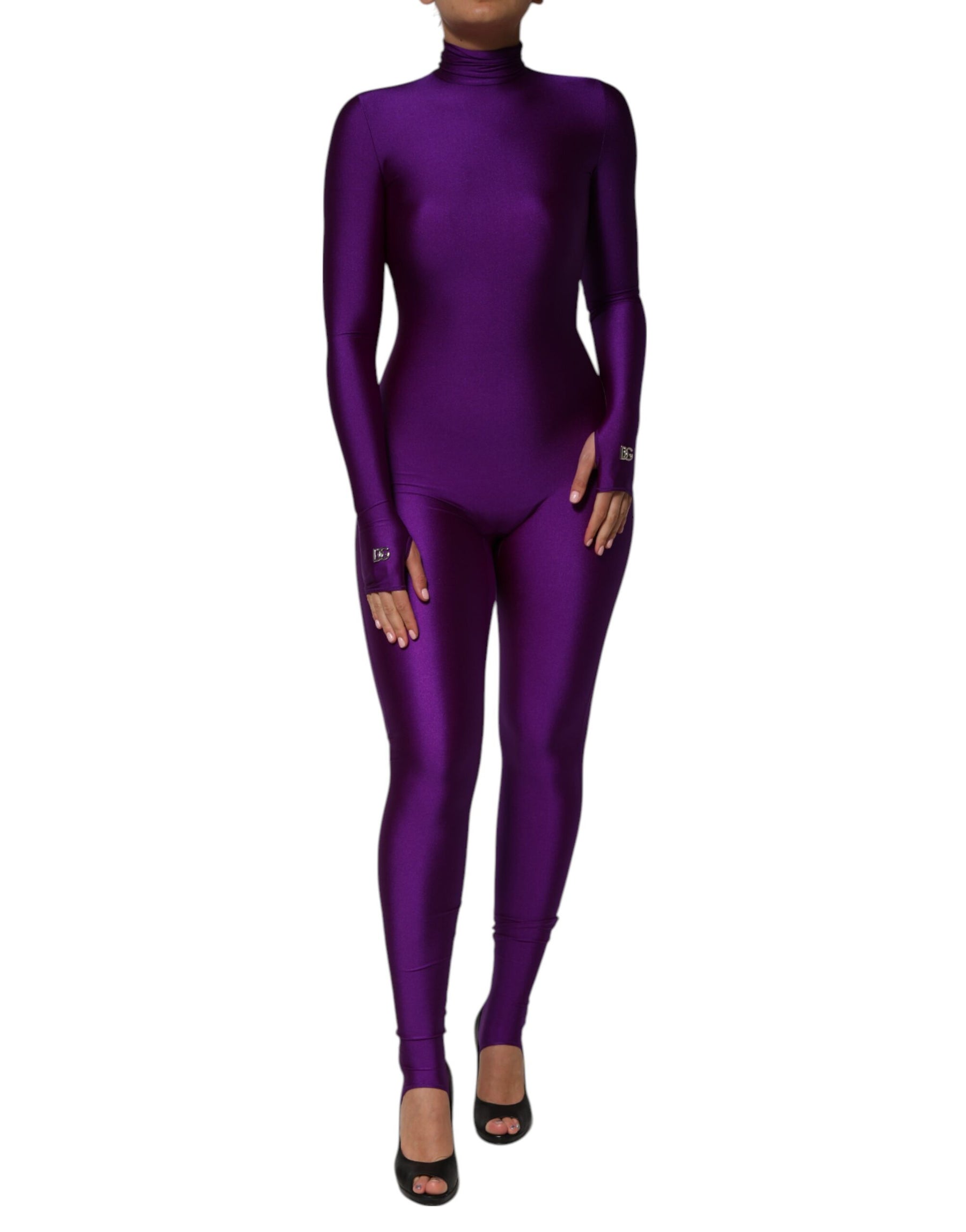 Dolce & Gabbana Purple Nylon Turtleneck Bodycon Jumpsuit Dress | Regal Royce