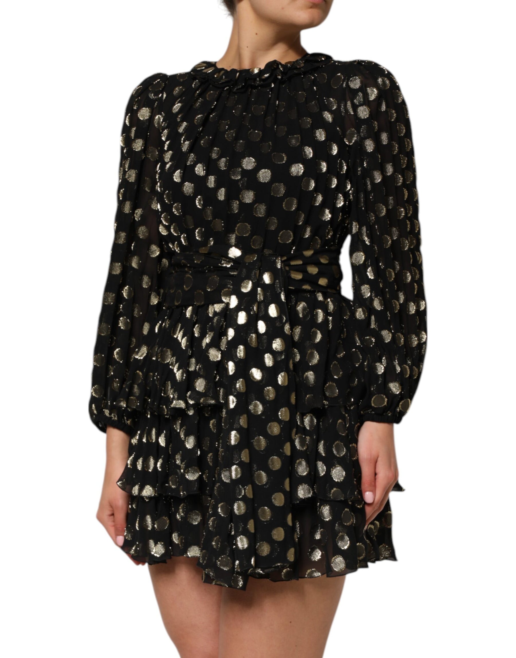 Dolce & Gabbana Black Gold Polka Dot Silk Brocade Mini Dress | Regal Royce