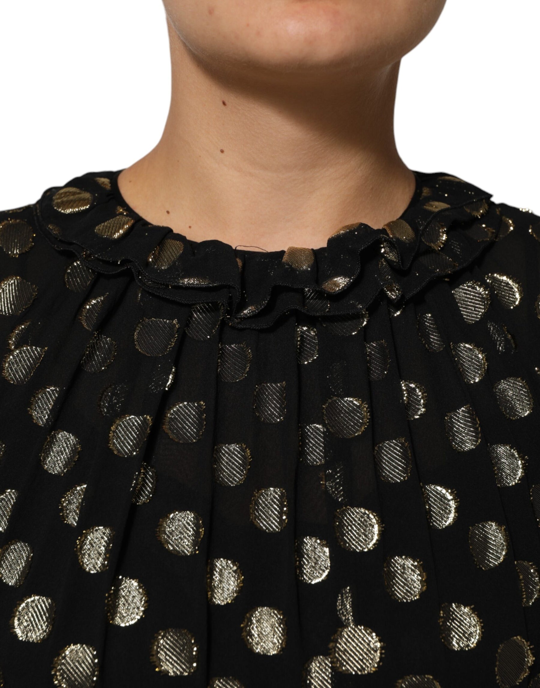 Dolce & Gabbana Black Gold Polka Dot Silk Brocade Mini Dress | Regal Royce