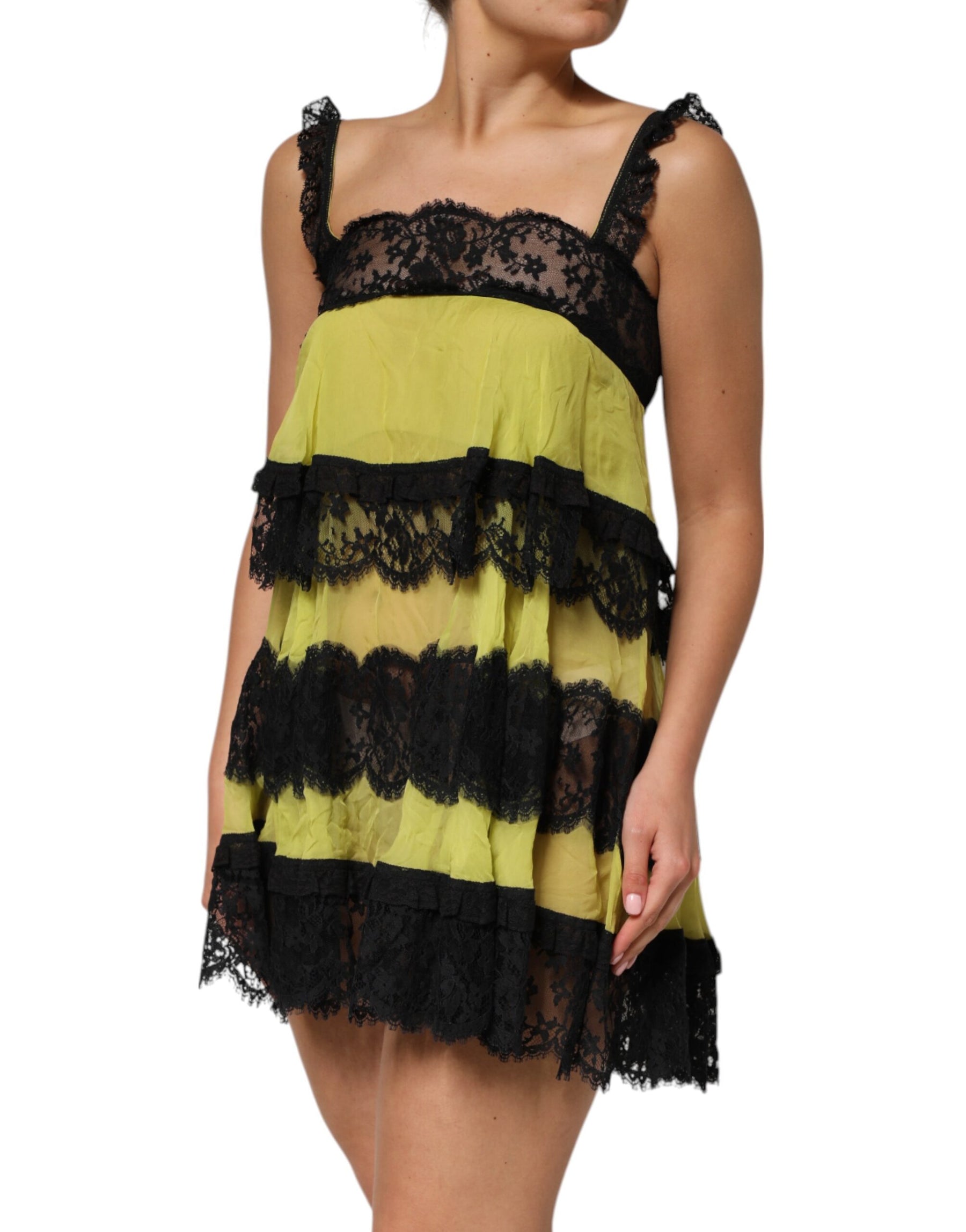 Dolce & Gabbana Yellow Black Babydoll Chemise Lingerie Dress | Regal Royce