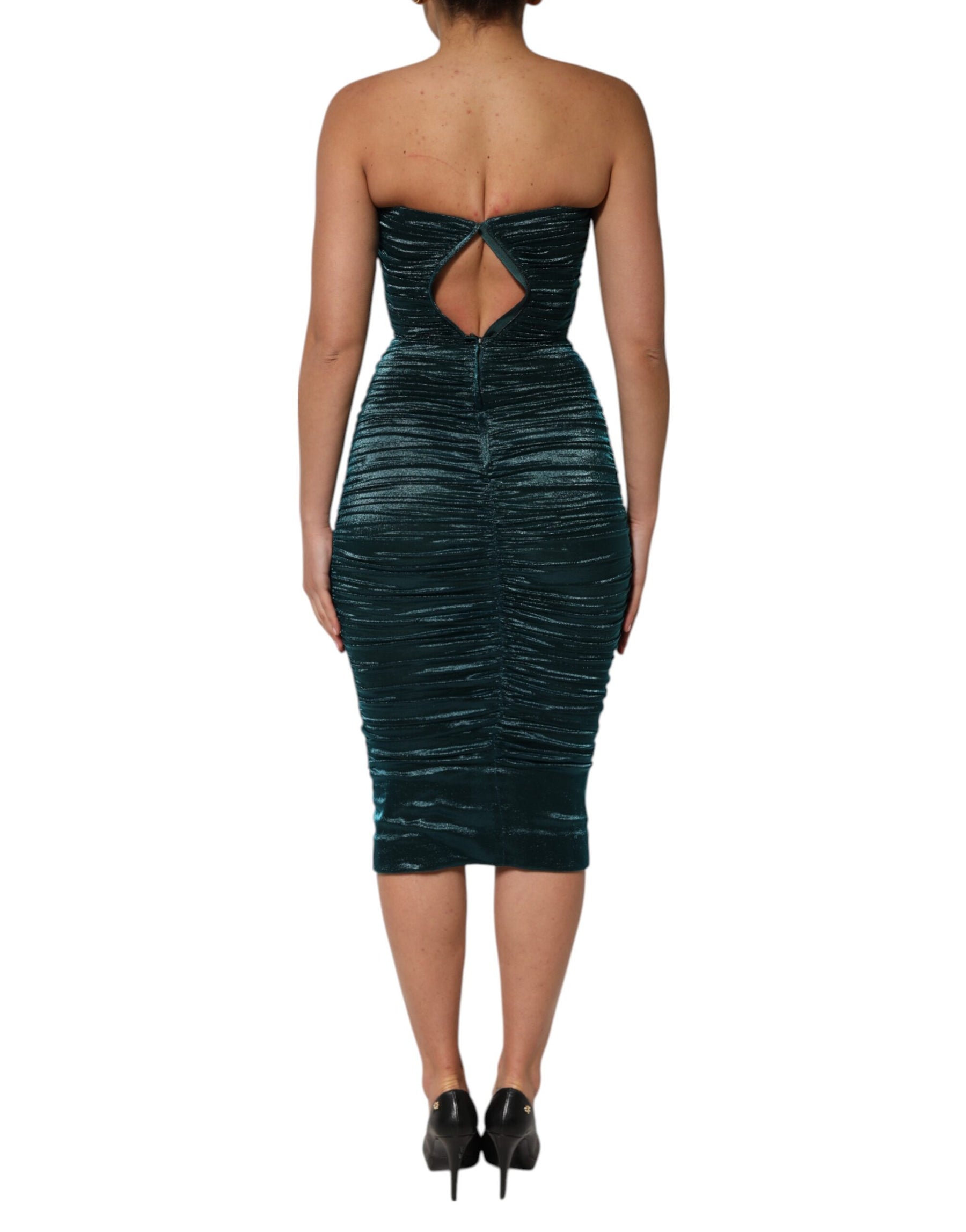 Dolce & Gabbana Green Silk Satin Fitted Strapless Dress | Regal Royce
