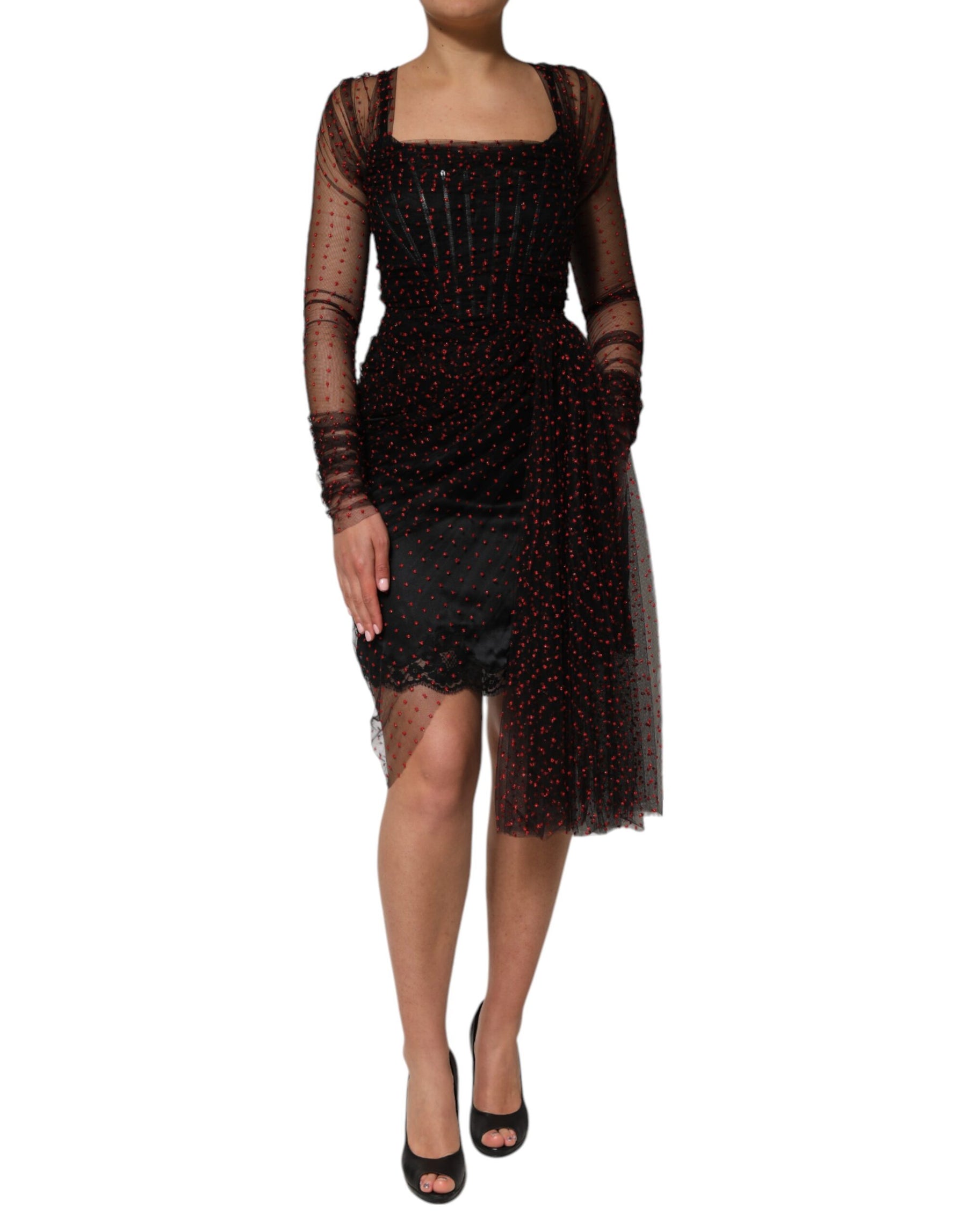 Dolce & Gabbana Black Lace Trim Long Sleeve Sheath Mini Dress | Regal Royce