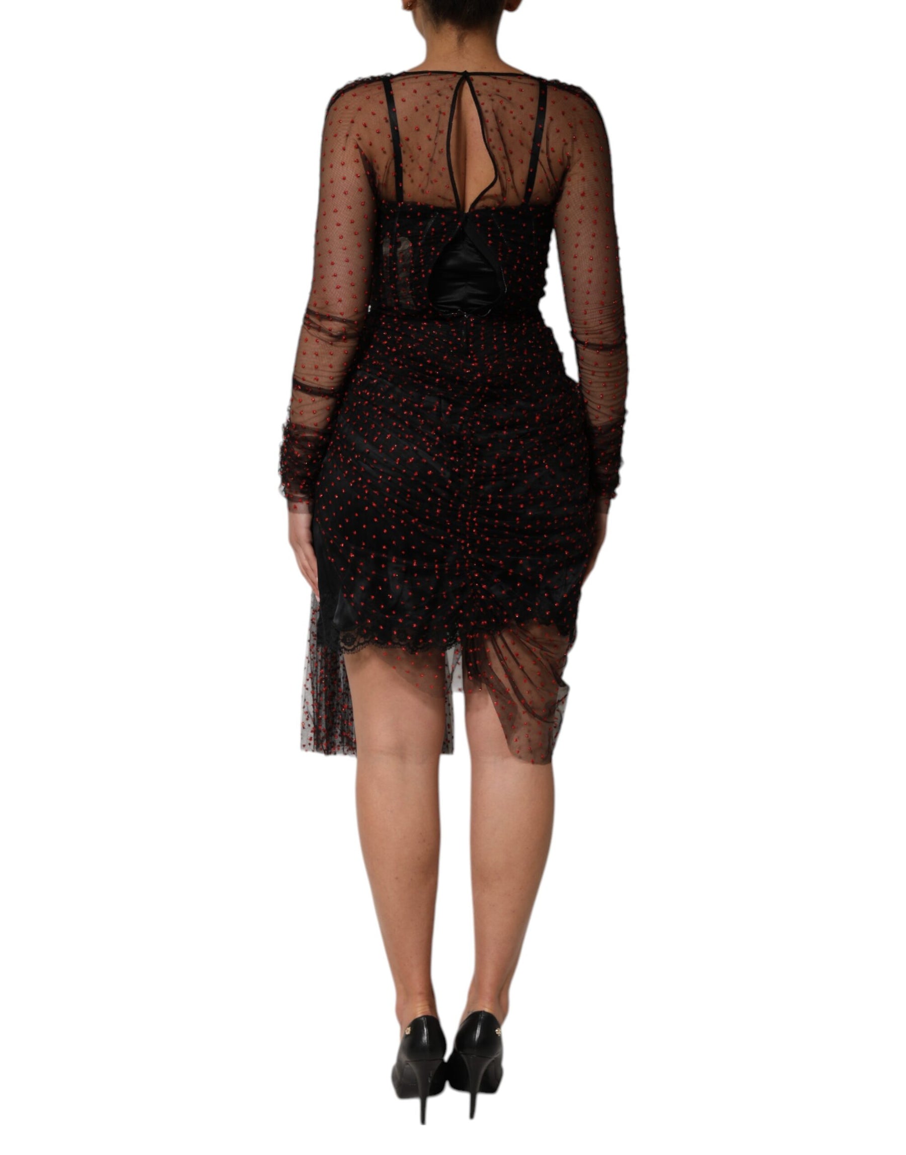 Dolce & Gabbana Black Lace Trim Long Sleeve Sheath Mini Dress | Regal Royce