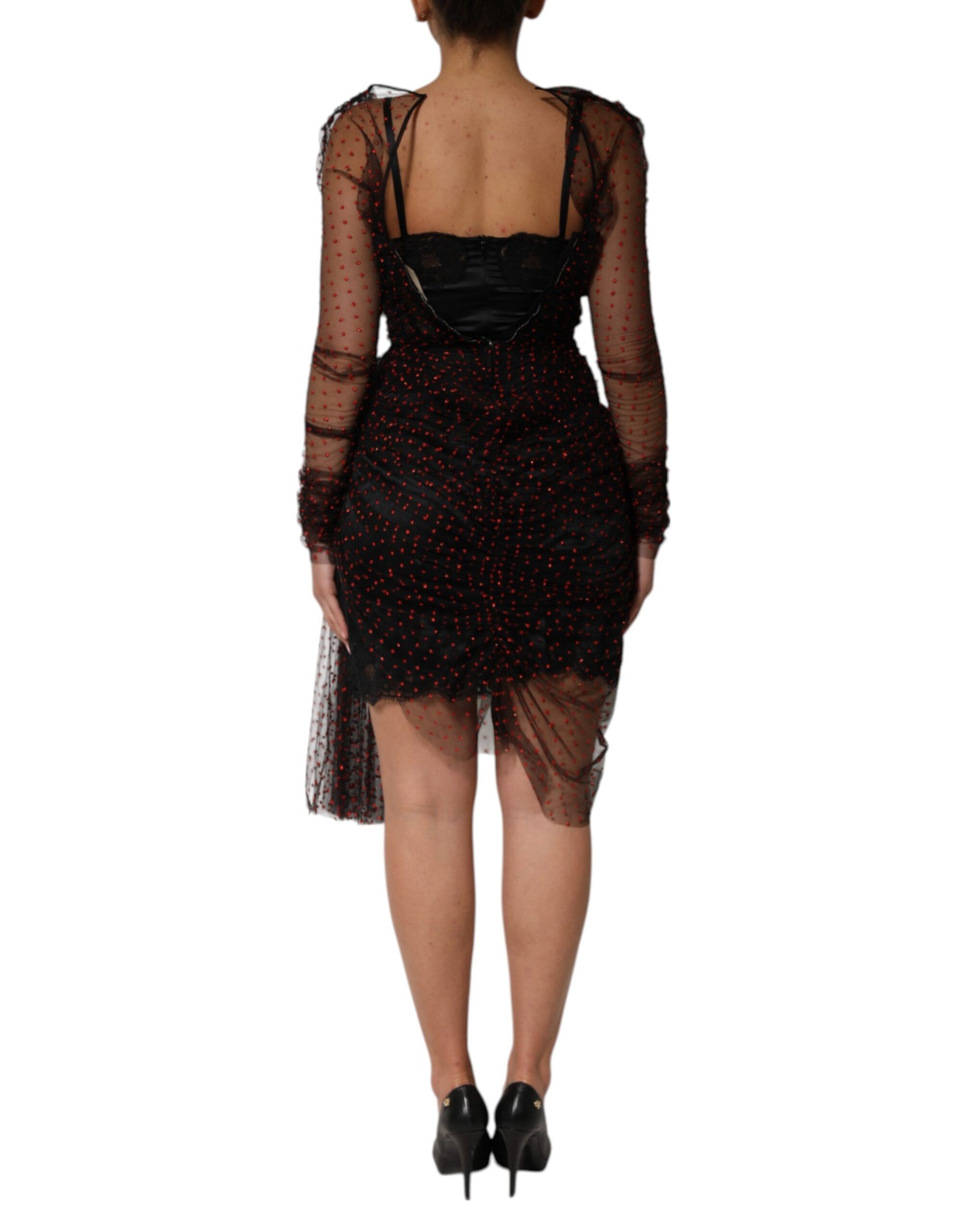 Dolce & Gabbana Black Lace Trim Long Sleeve Sheath Mini Dress | Regal Royce