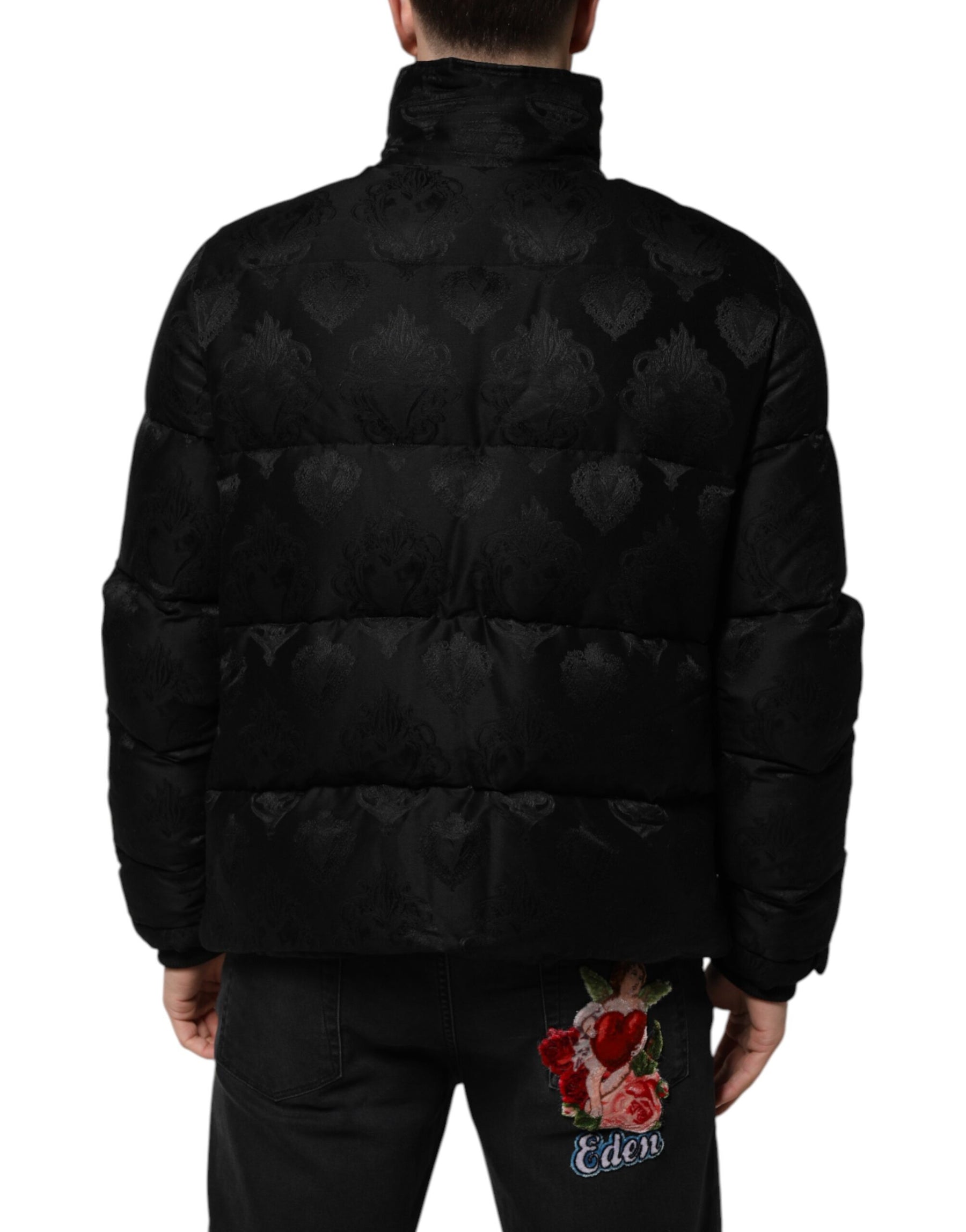 Dolce & Gabbana Black Jacquard Quilted Puffer Bomber Jacket | Regal Royce