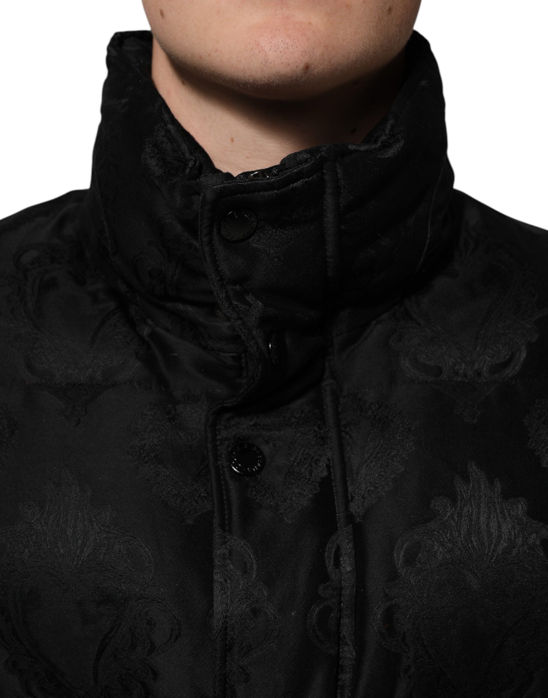 Dolce & Gabbana Black Jacquard Quilted Puffer Bomber Jacket | Regal Royce