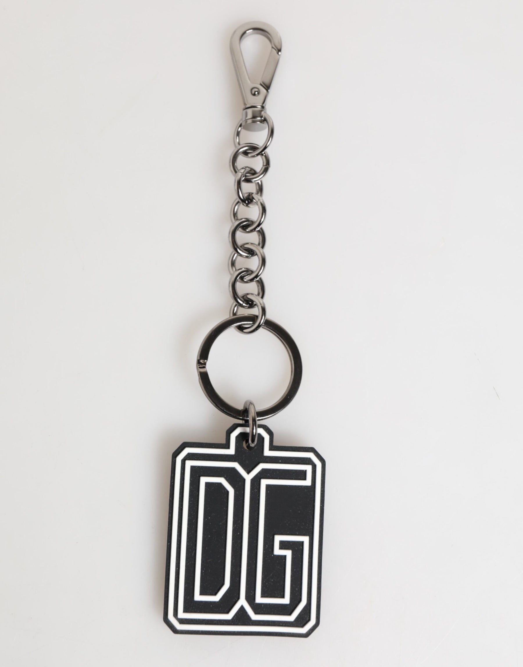 Dolce & Gabbana Black White DG Rubber Logo Silver Men Keychain Keyring | Regal Royce