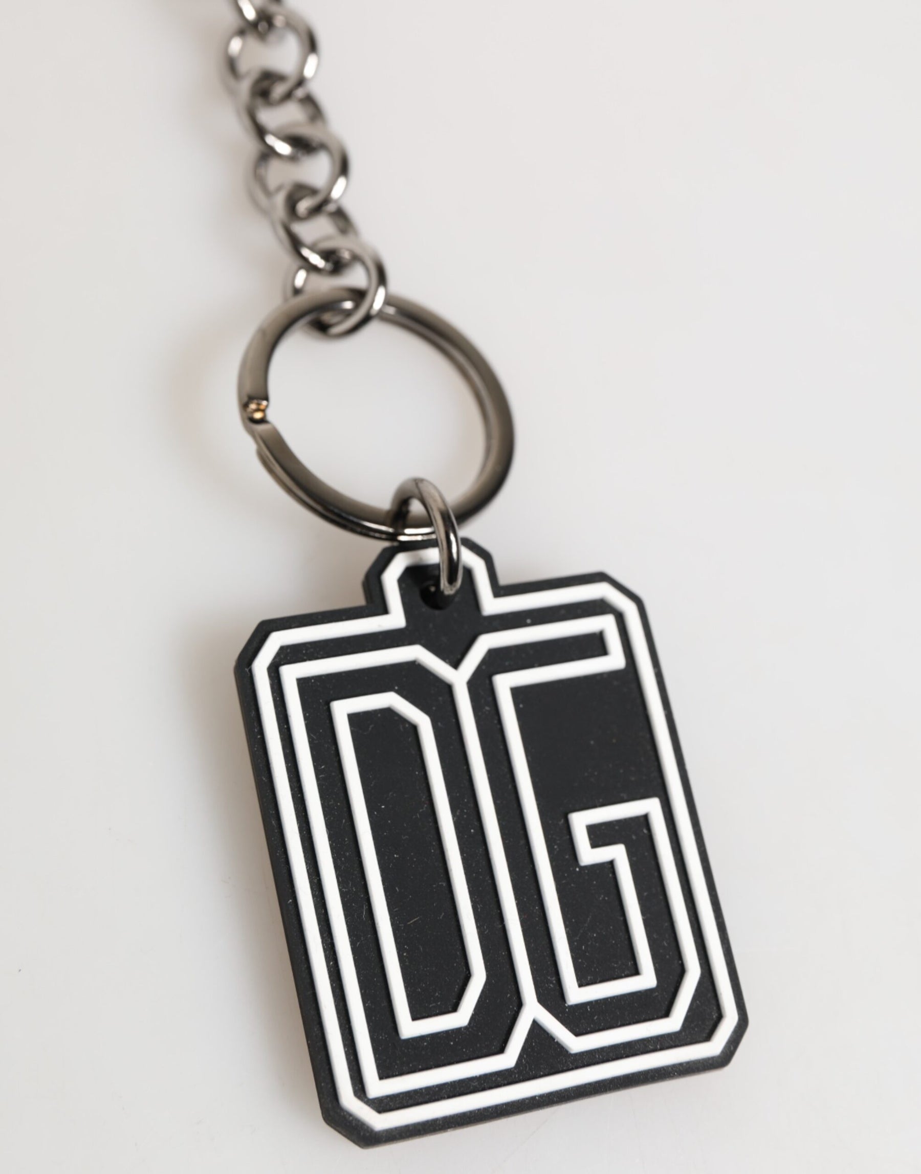 Dolce & Gabbana Black White DG Rubber Logo Silver Men Keychain Keyring | Regal Royce
