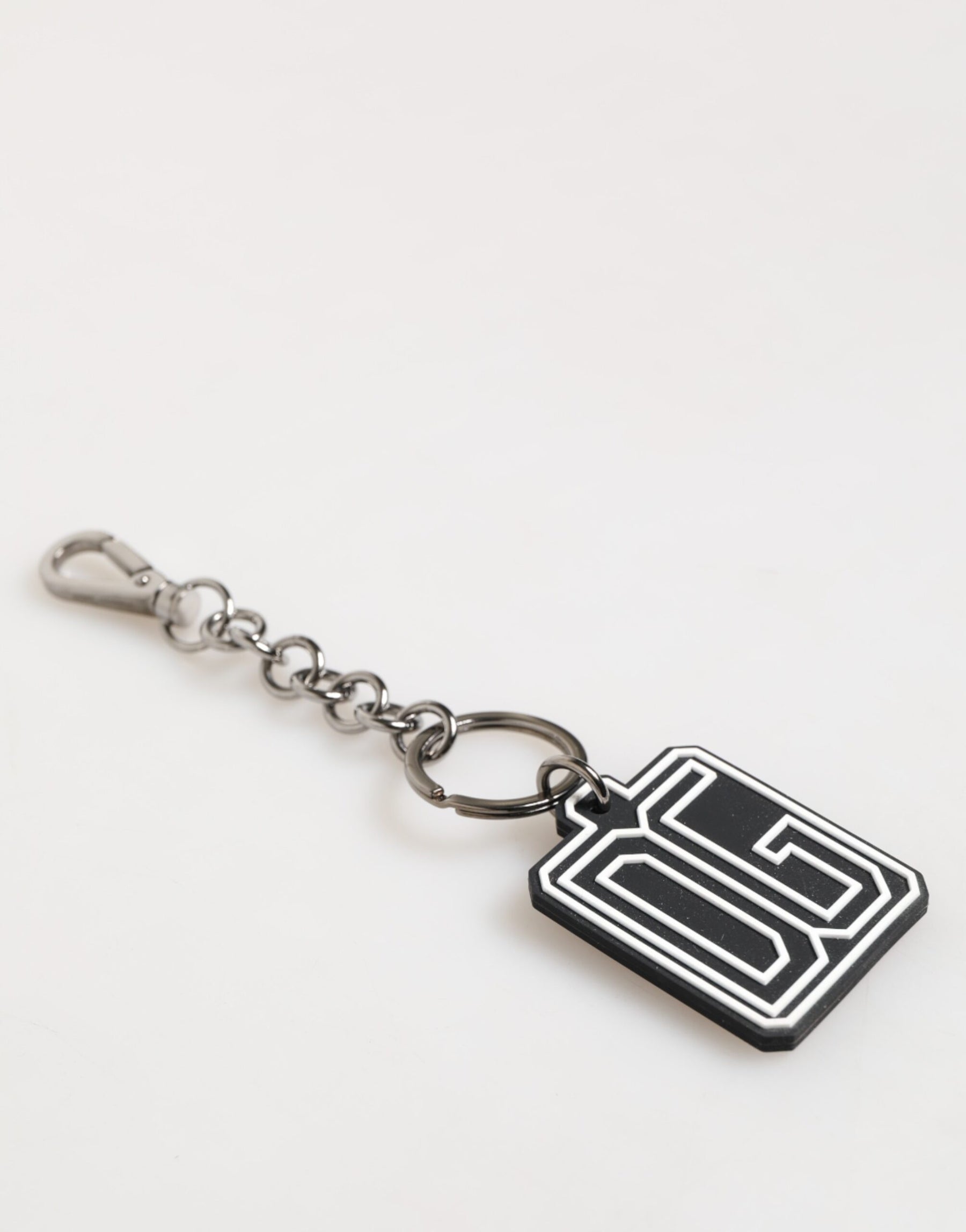 Dolce & Gabbana Black White DG Rubber Logo Silver Men Keychain Keyring | Regal Royce