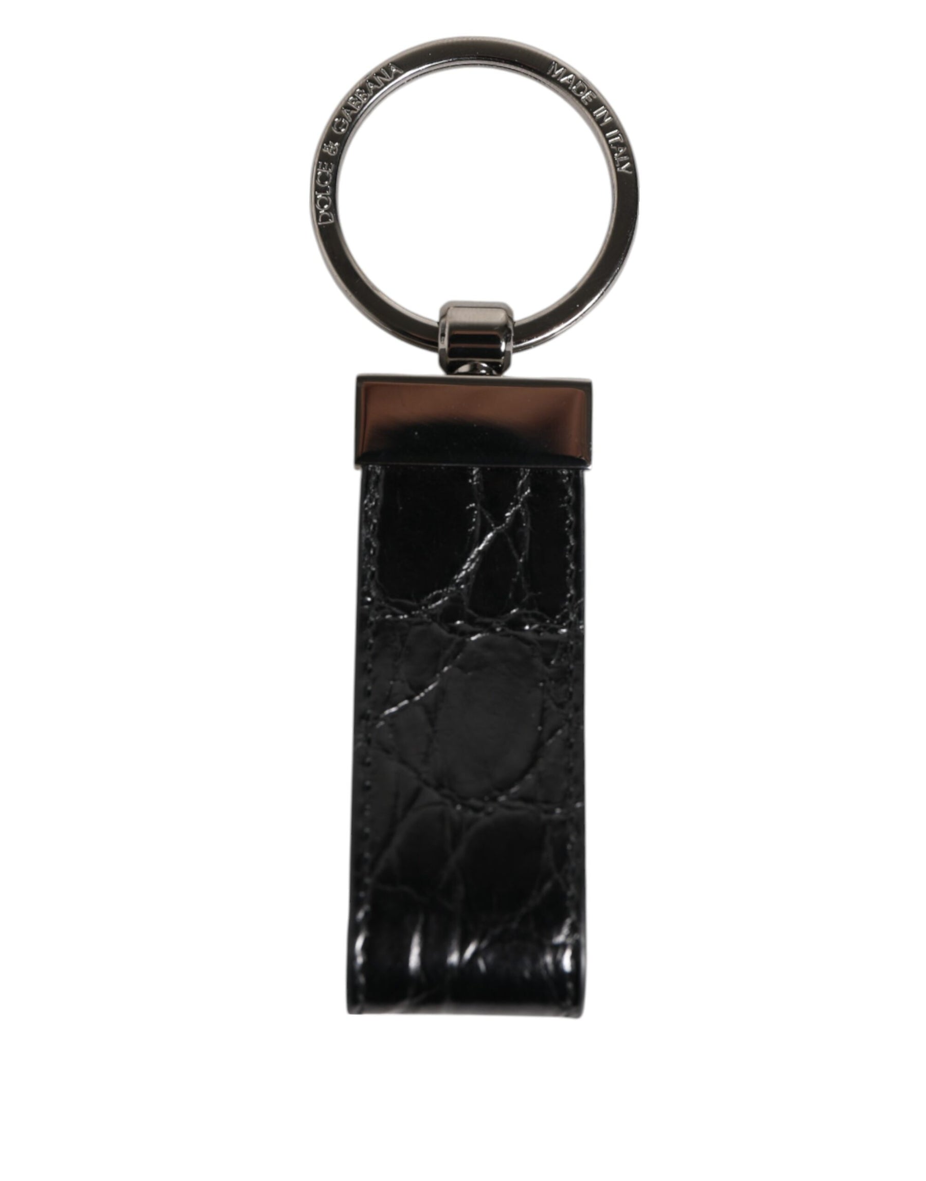 Dolce & Gabbana Black Leather Logo Metal Ring Keychain Holder Men Keyring | Regal Royce