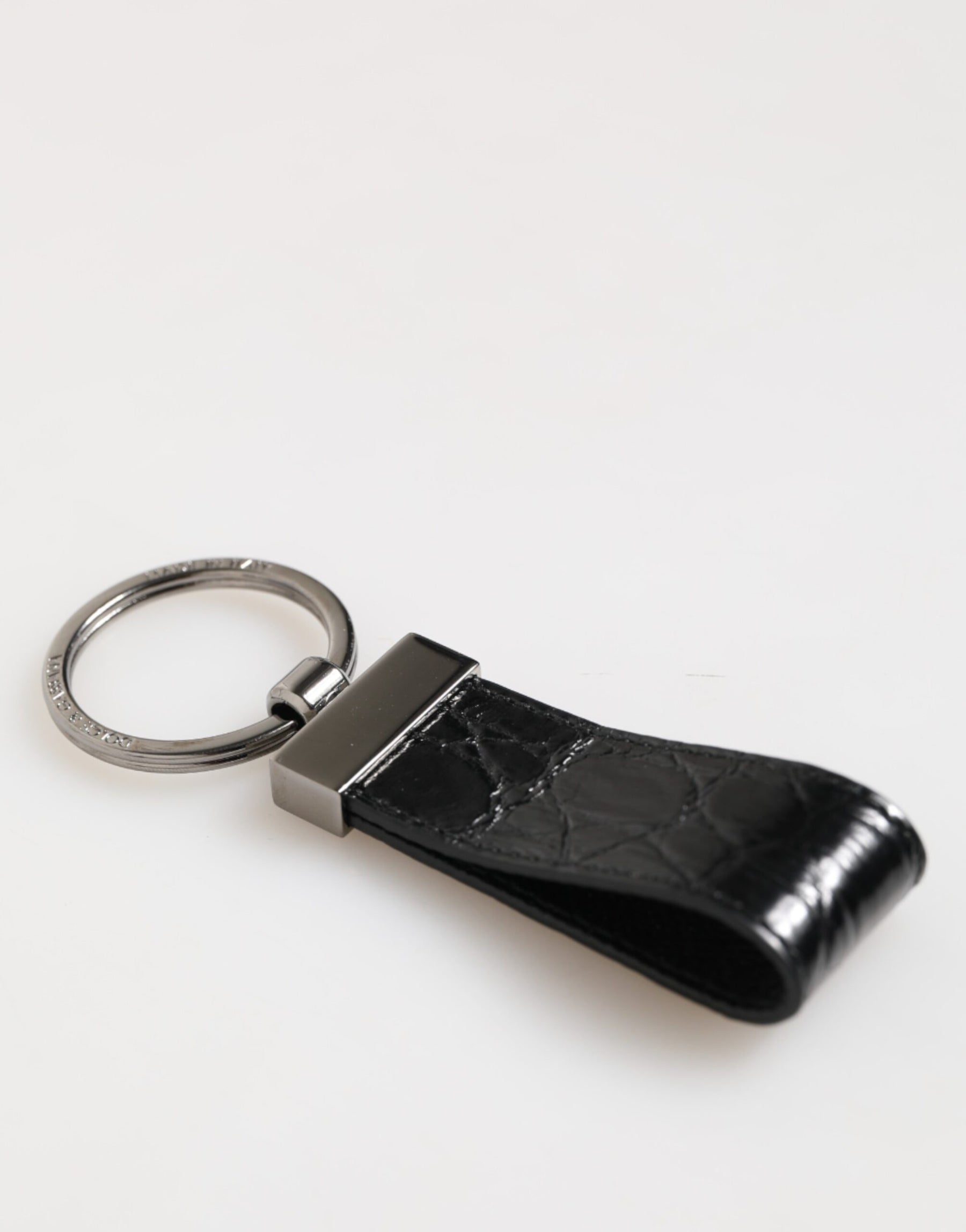 Dolce & Gabbana Black Leather Logo Metal Ring Keychain Holder Men Keyring | Regal Royce