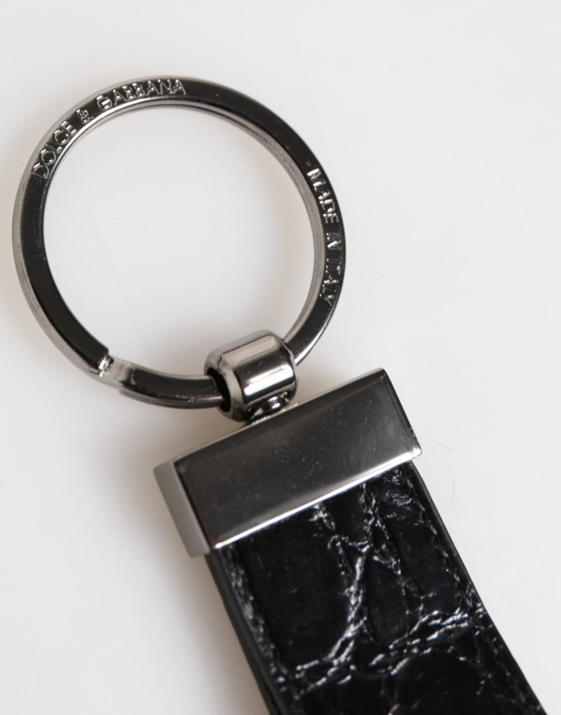 Dolce & Gabbana Black Leather Logo Metal Ring Keychain Holder Men Keyring | Regal Royce