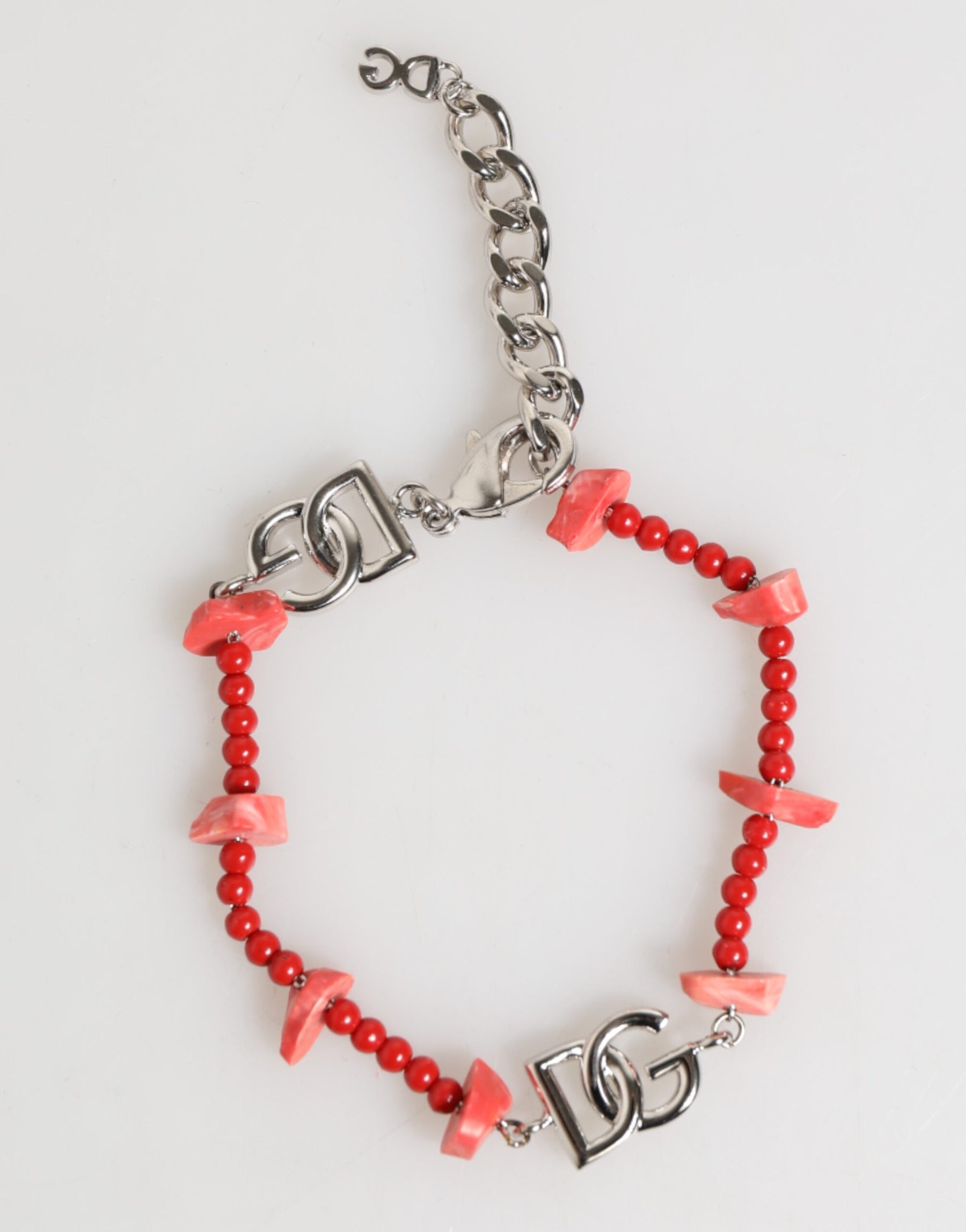 Dolce & Gabbana Silver Tone Brass Beaded Resin DG Logo Chain Men Bracelet | Regal Royce