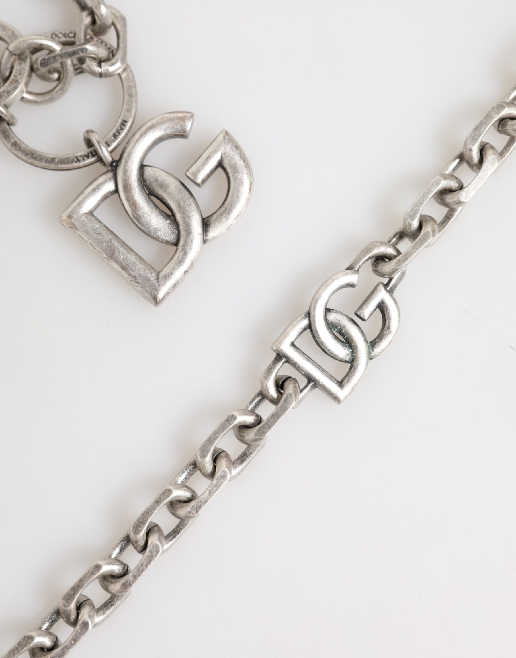 Dolce & Gabbana Silver Tone Brass DG Logo Detailing Chain Men Necklace | Regal Royce