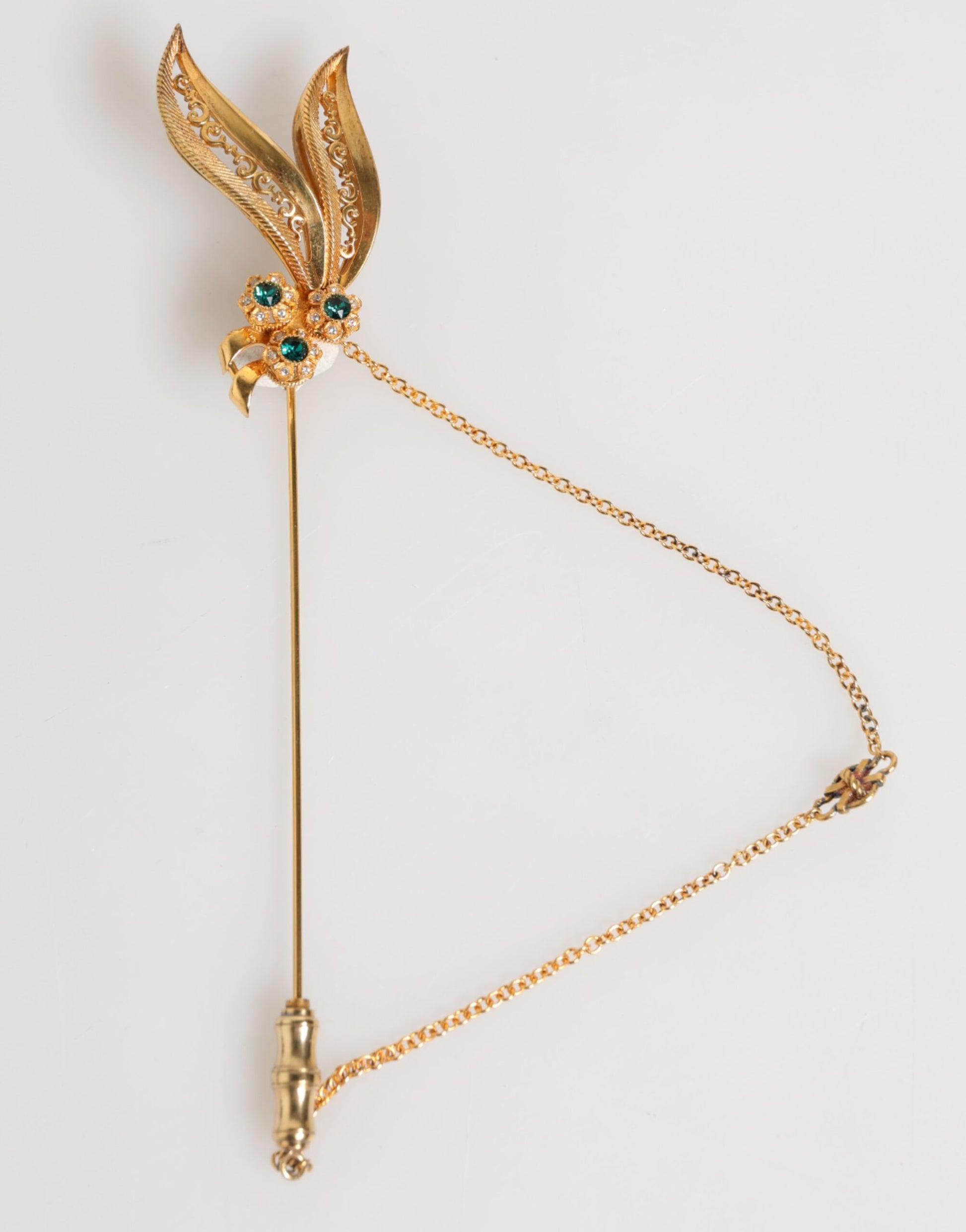 Dolce & Gabbana Gold Tone 925 Sterling Silver Crystal Chain Pin Brooch | Regal Royce