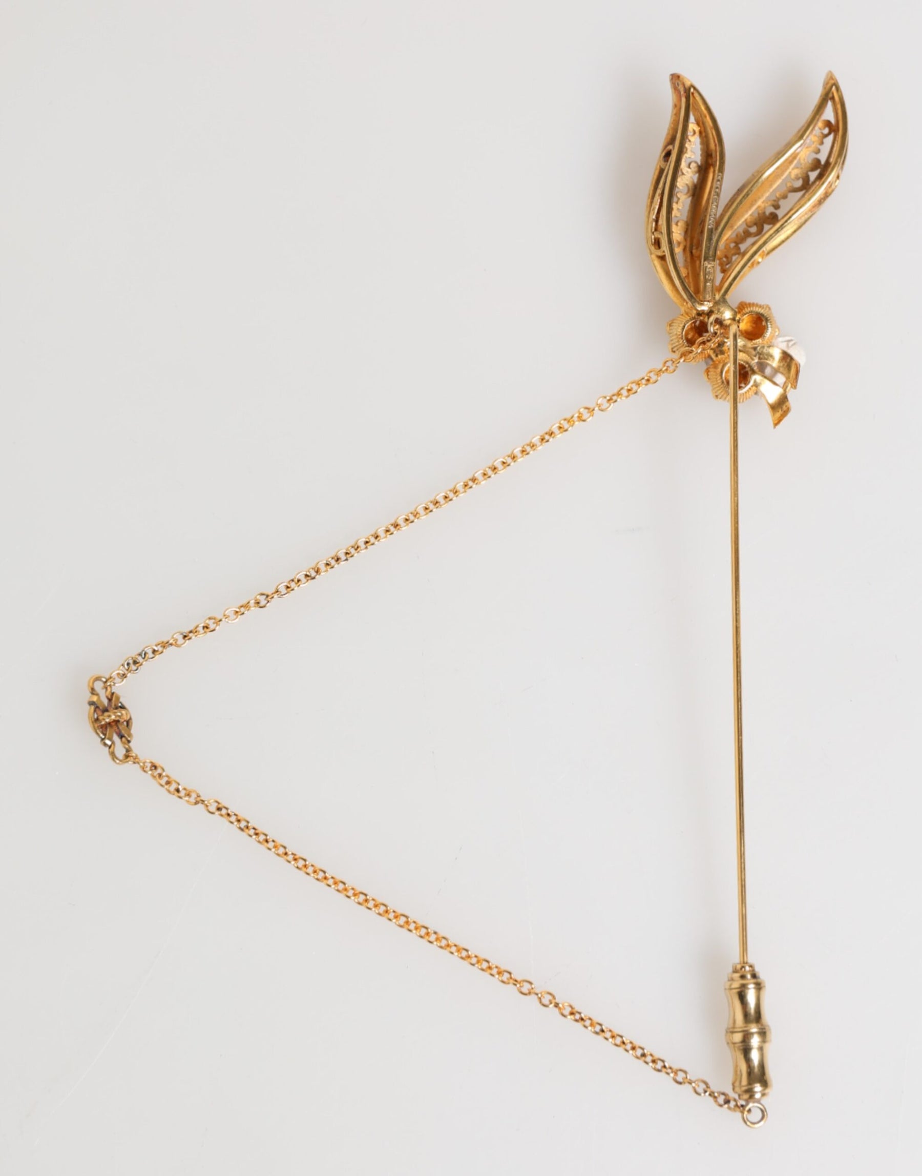 Dolce & Gabbana Gold Tone 925 Sterling Silver Crystal Chain Pin Brooch | Regal Royce