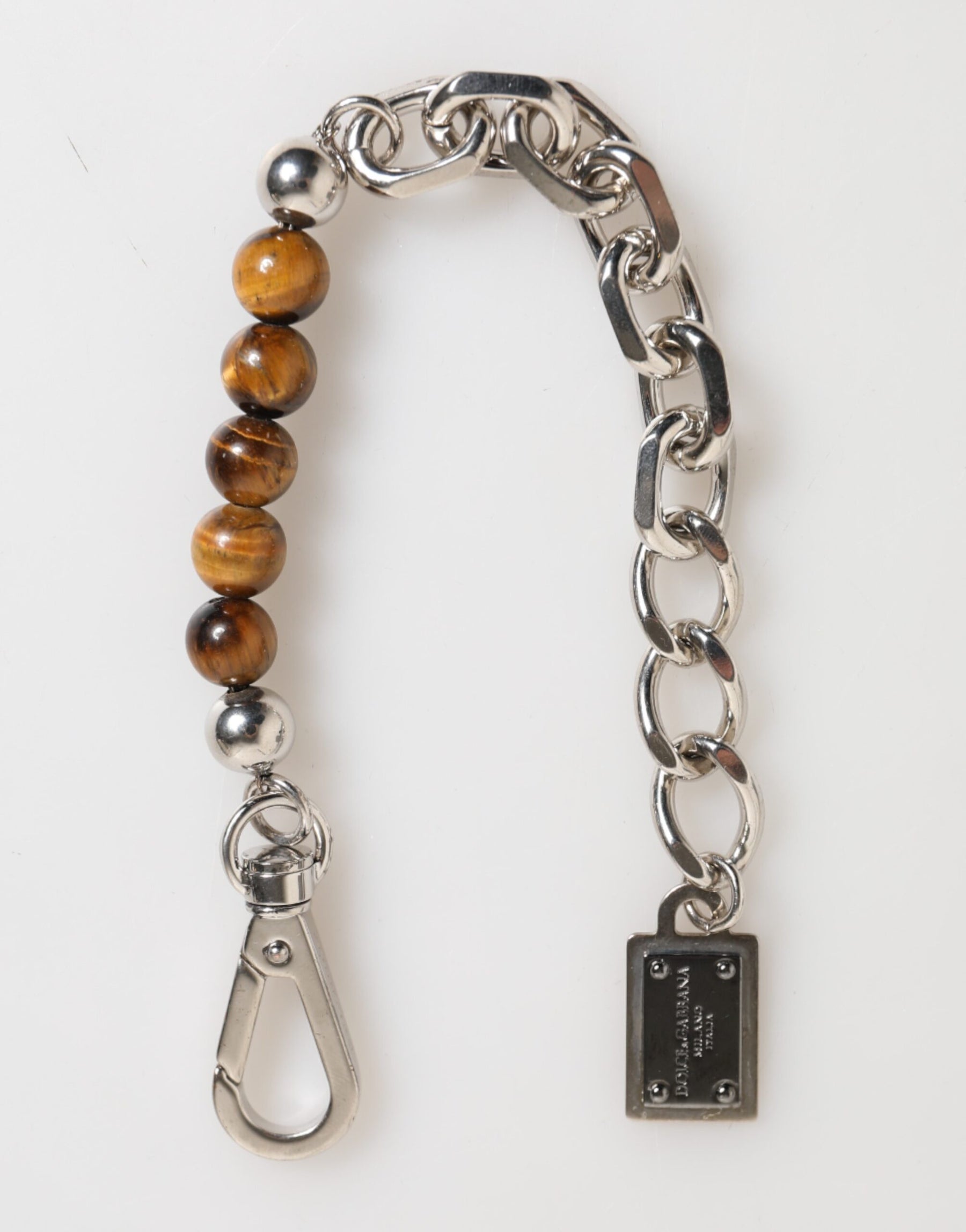 Dolce & Gabbana Silver Chain Brass Beaded Lobster Clasp Logo Men Bracelet | Regal Royce