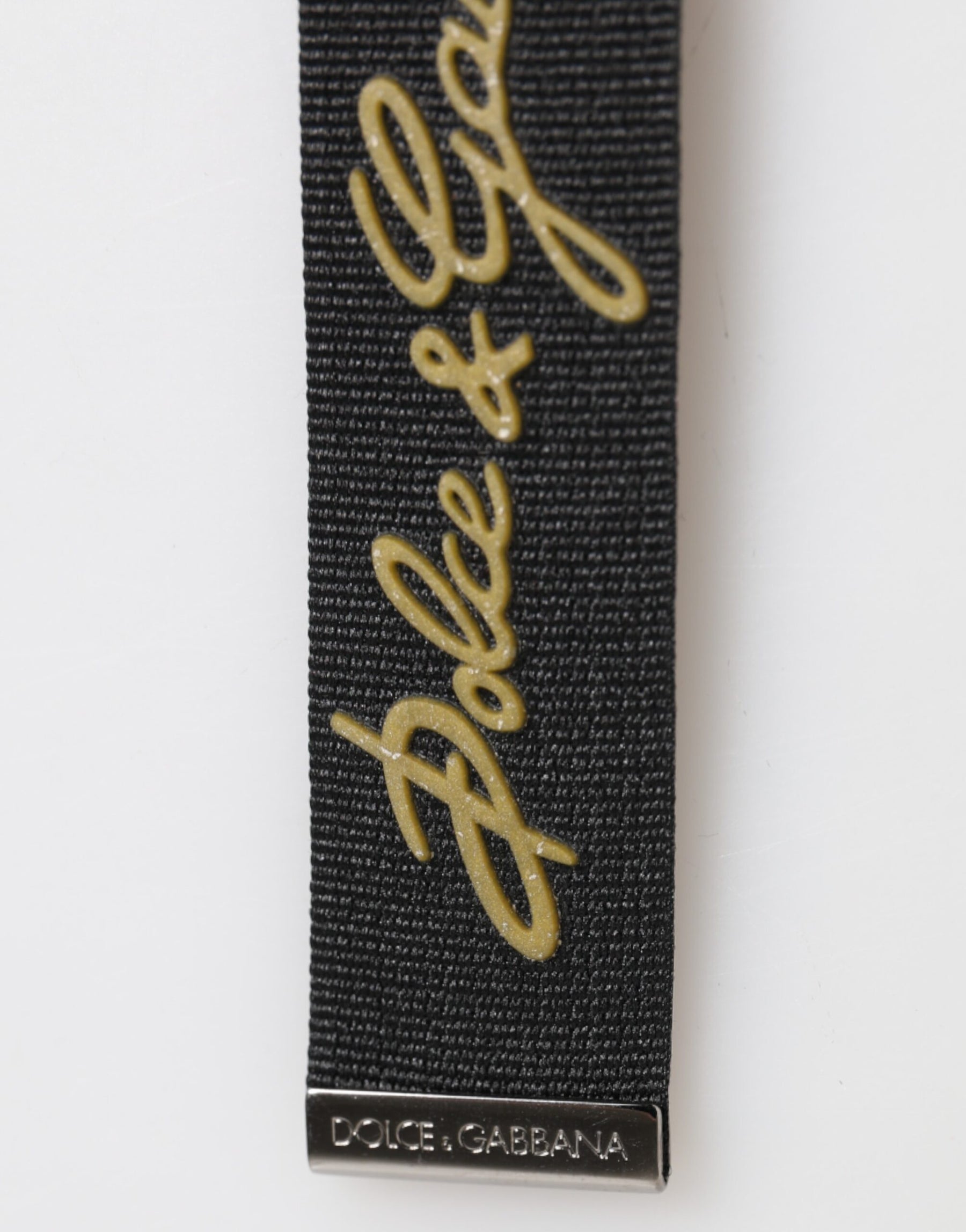 Dolce & Gabbana Black Yellow Polyester DG Logo Silver Keychain Keyring | Regal Royce