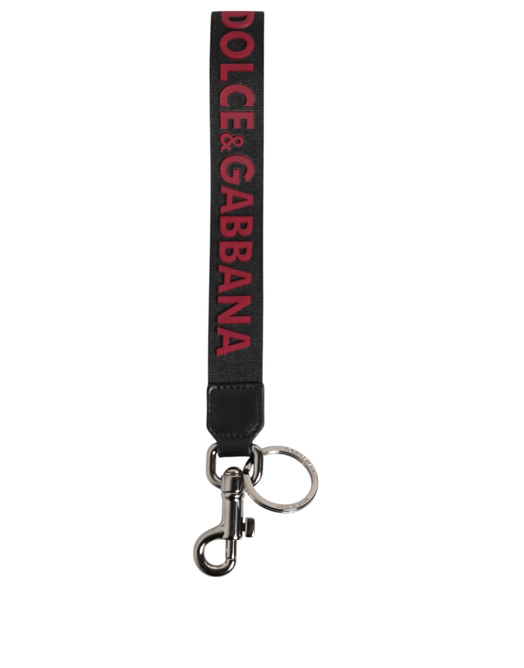 Dolce & Gabbana Black Red DG Logo Polyester Silver Men Keychain Keyring | Regal Royce