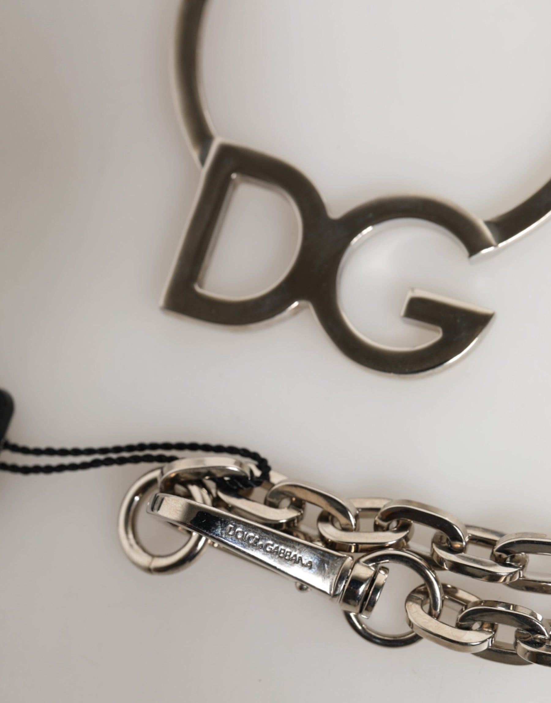 Dolce & Gabbana Silver Tone Brass Chain DG Logo Pendant Men Necklace | Regal Royce