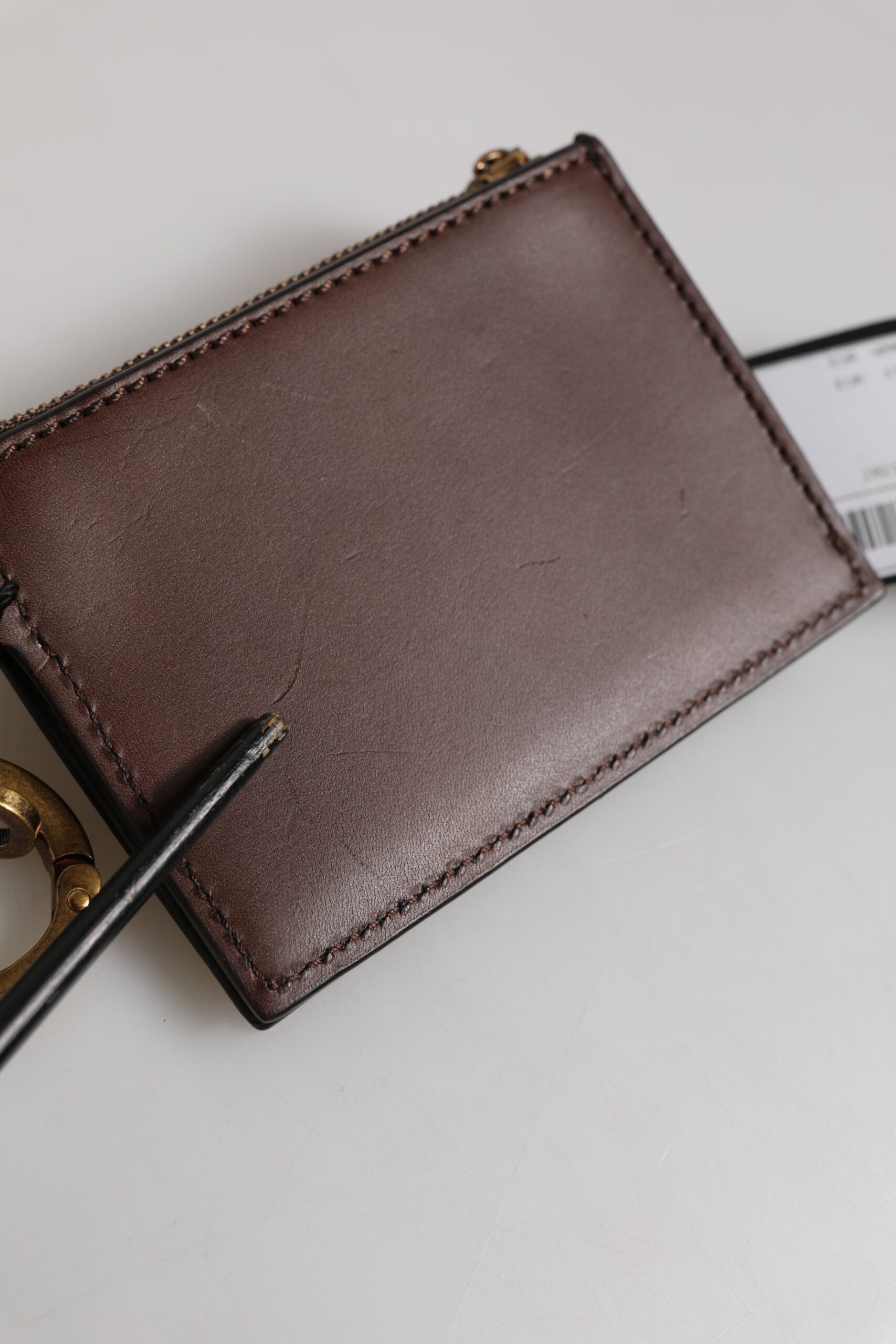 Dolce & Gabbana Brown Calf Leather Zip Logo Keyring Coin Purse Men Wallet | Regal Royce