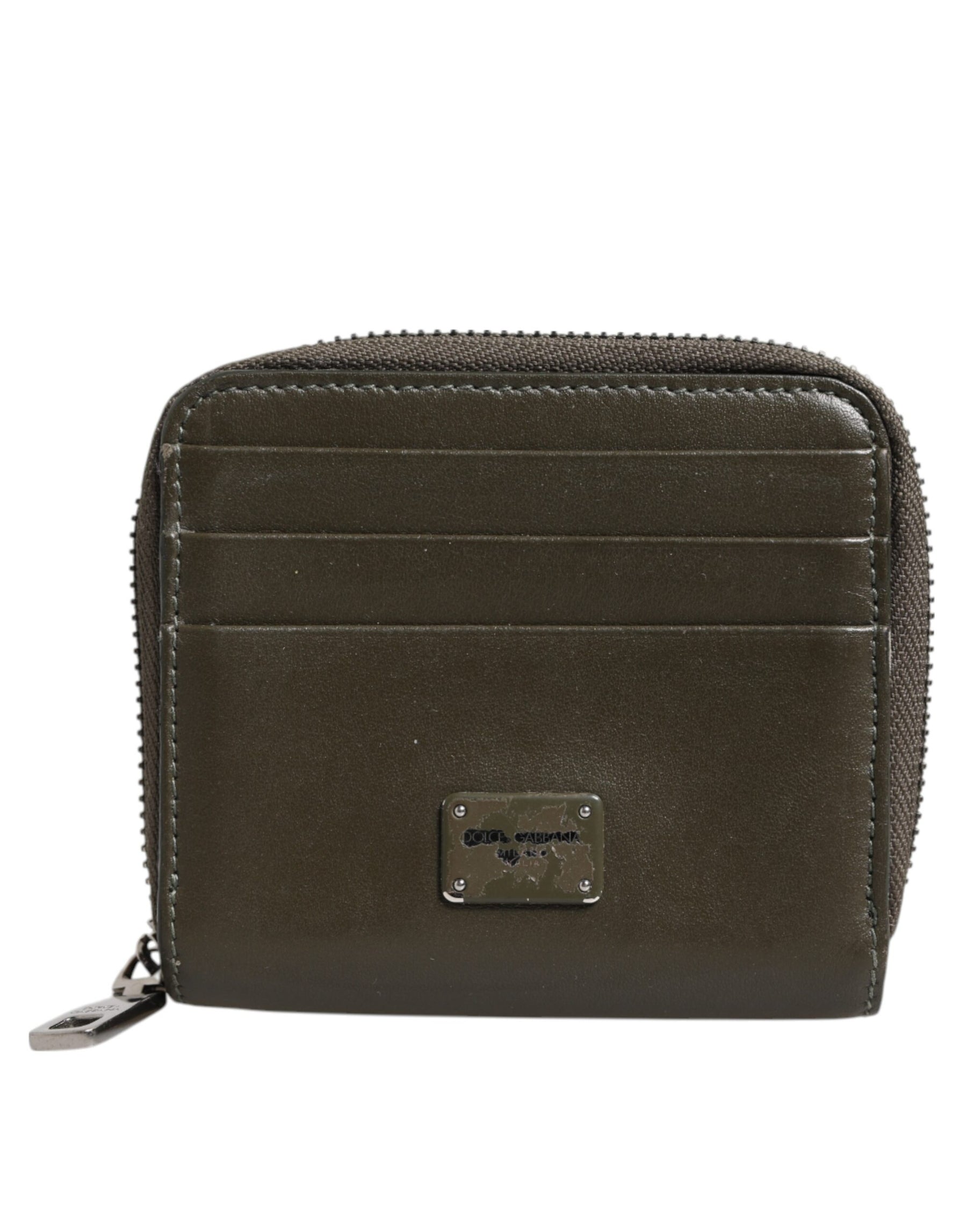 Dolce & Gabbana Brown Leather Logo Plaque Card Holder Coin Purse Wallet | Regal Royce