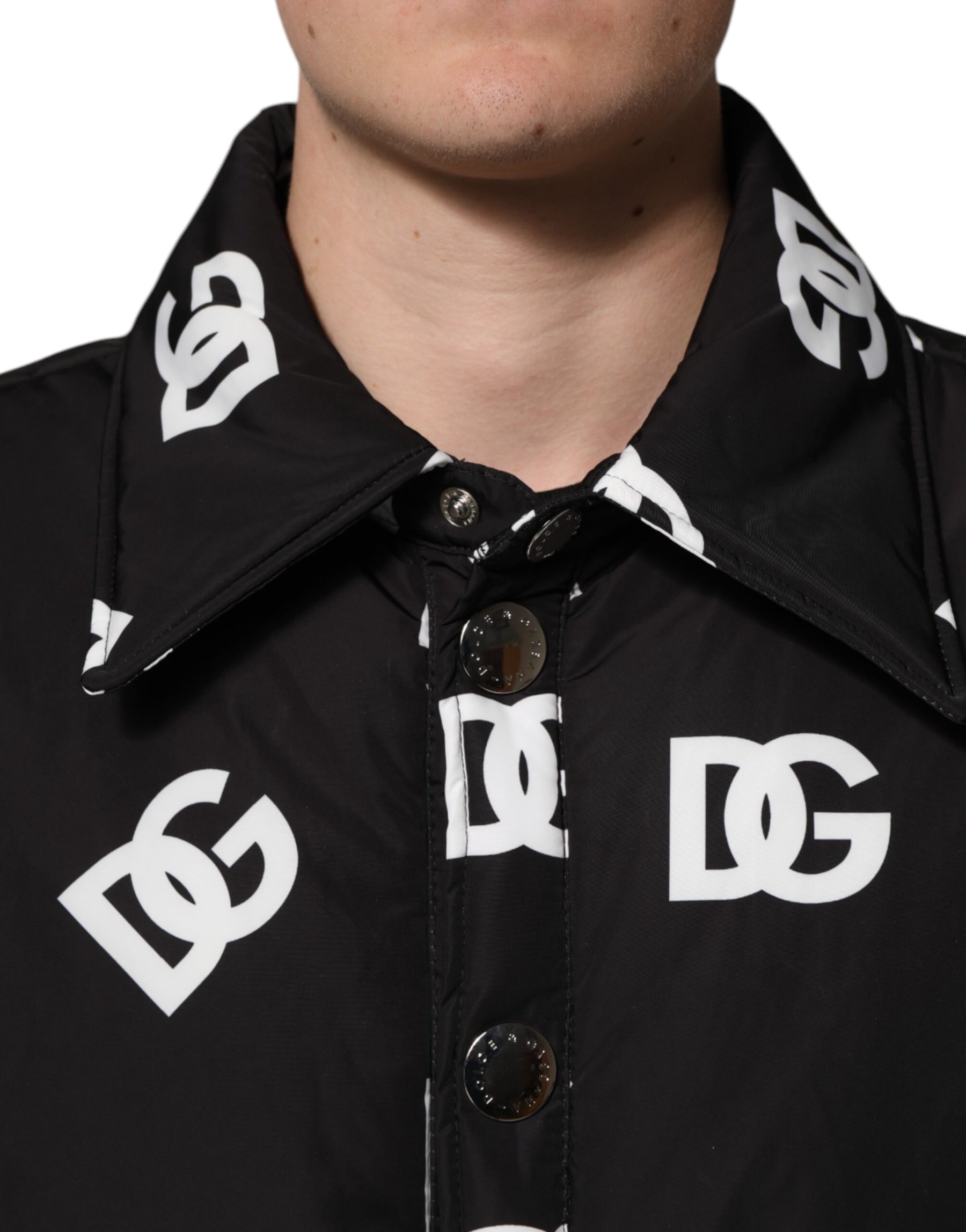 Dolce & Gabbana Black DG Monogram Nylon Windbreaker Jacket | Regal Royce