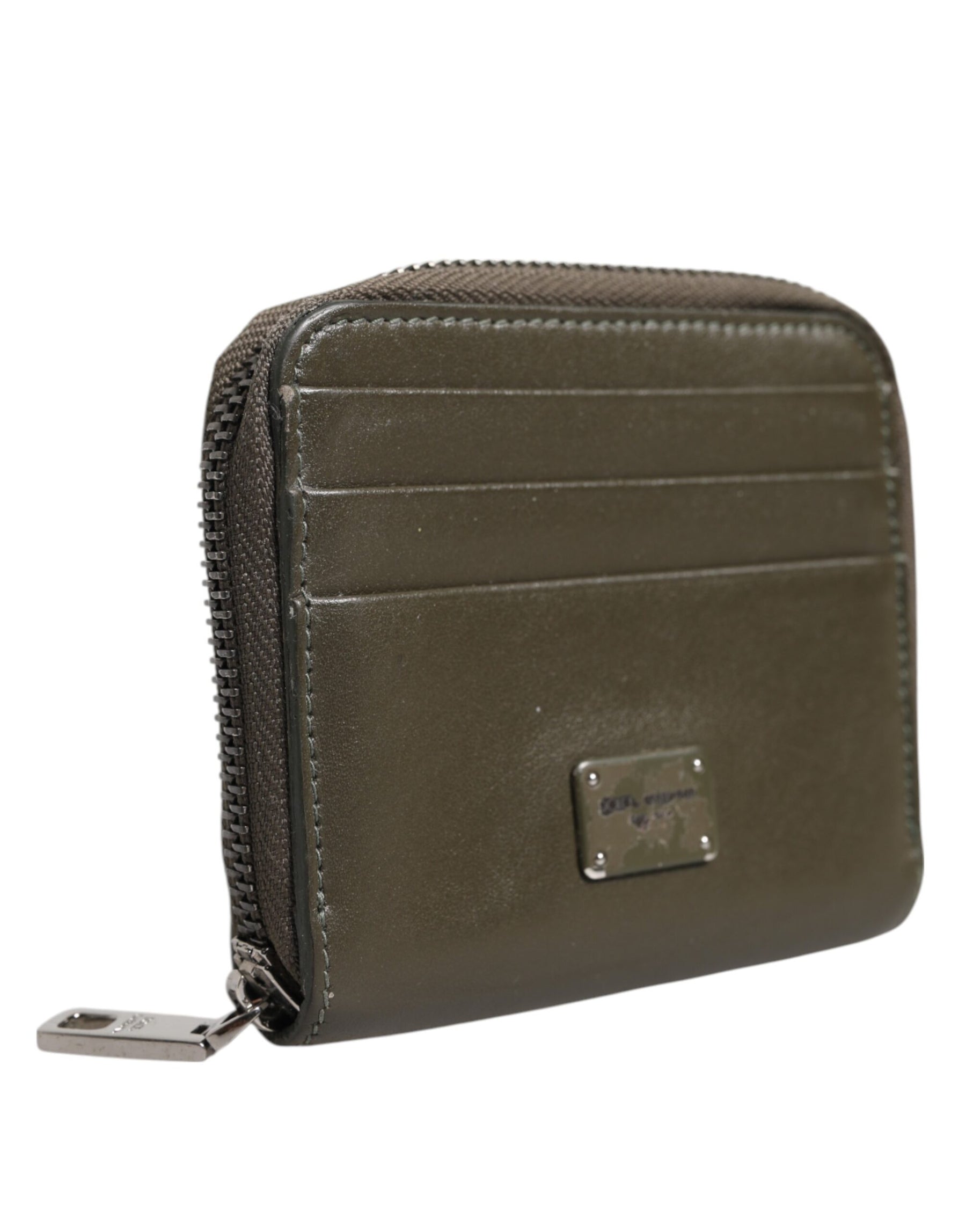 Dolce & Gabbana Brown Leather Logo Plaque Card Holder Coin Purse Wallet | Regal Royce