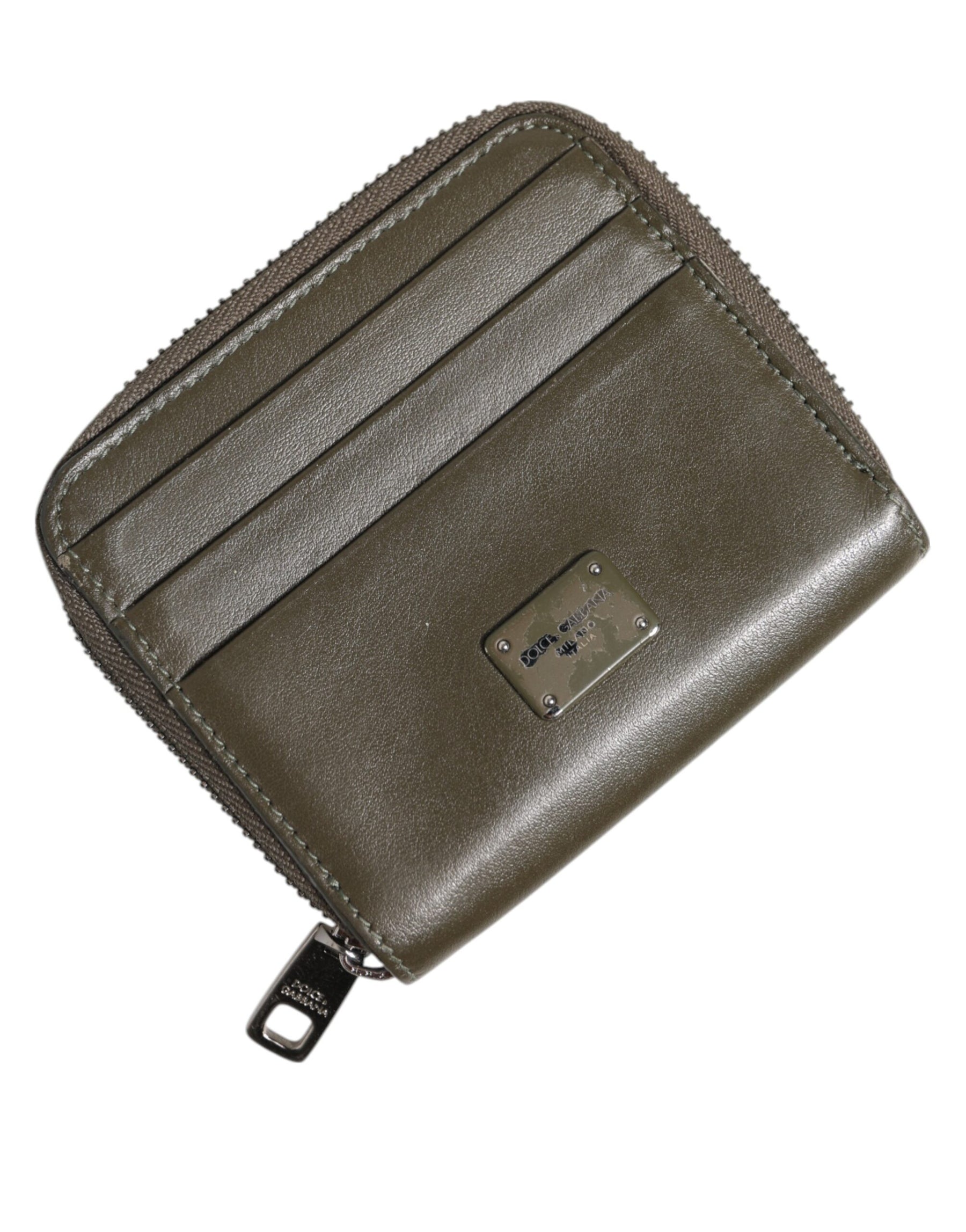 Dolce & Gabbana Brown Leather Logo Plaque Card Holder Coin Purse Wallet | Regal Royce