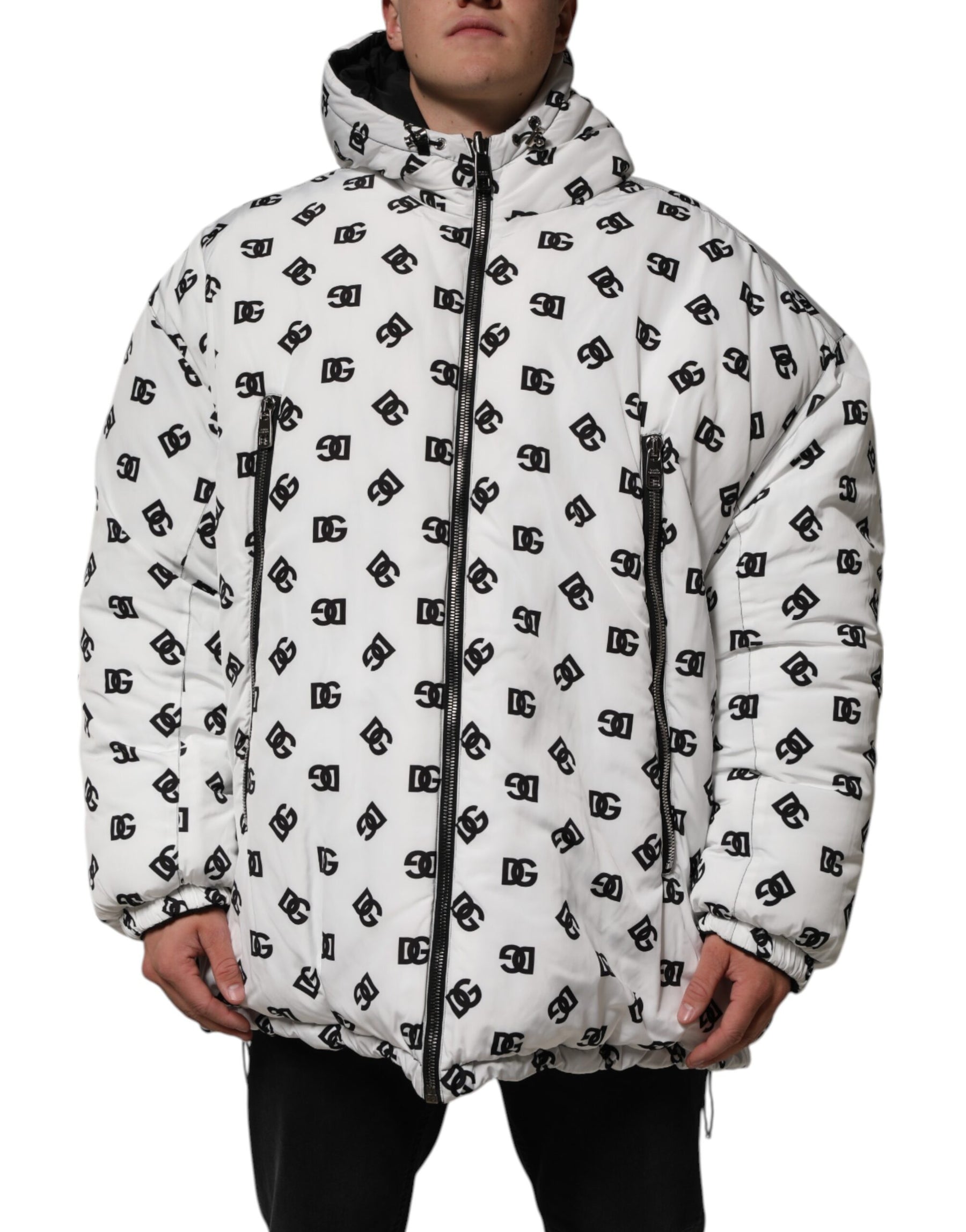 Dolce & Gabbana White DG Monogram Hooded Puffer Jacket | Regal Royce