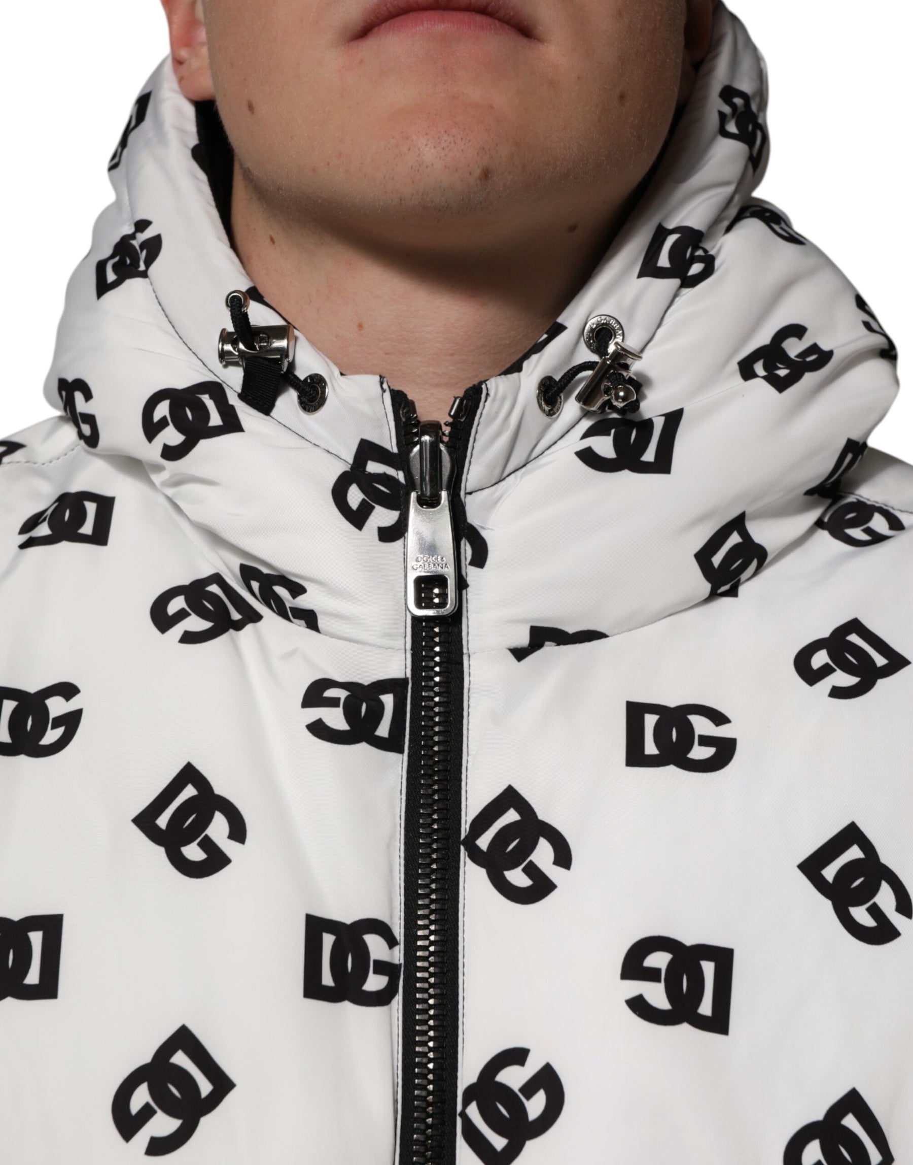 Dolce & Gabbana White DG Monogram Hooded Puffer Jacket | Regal Royce
