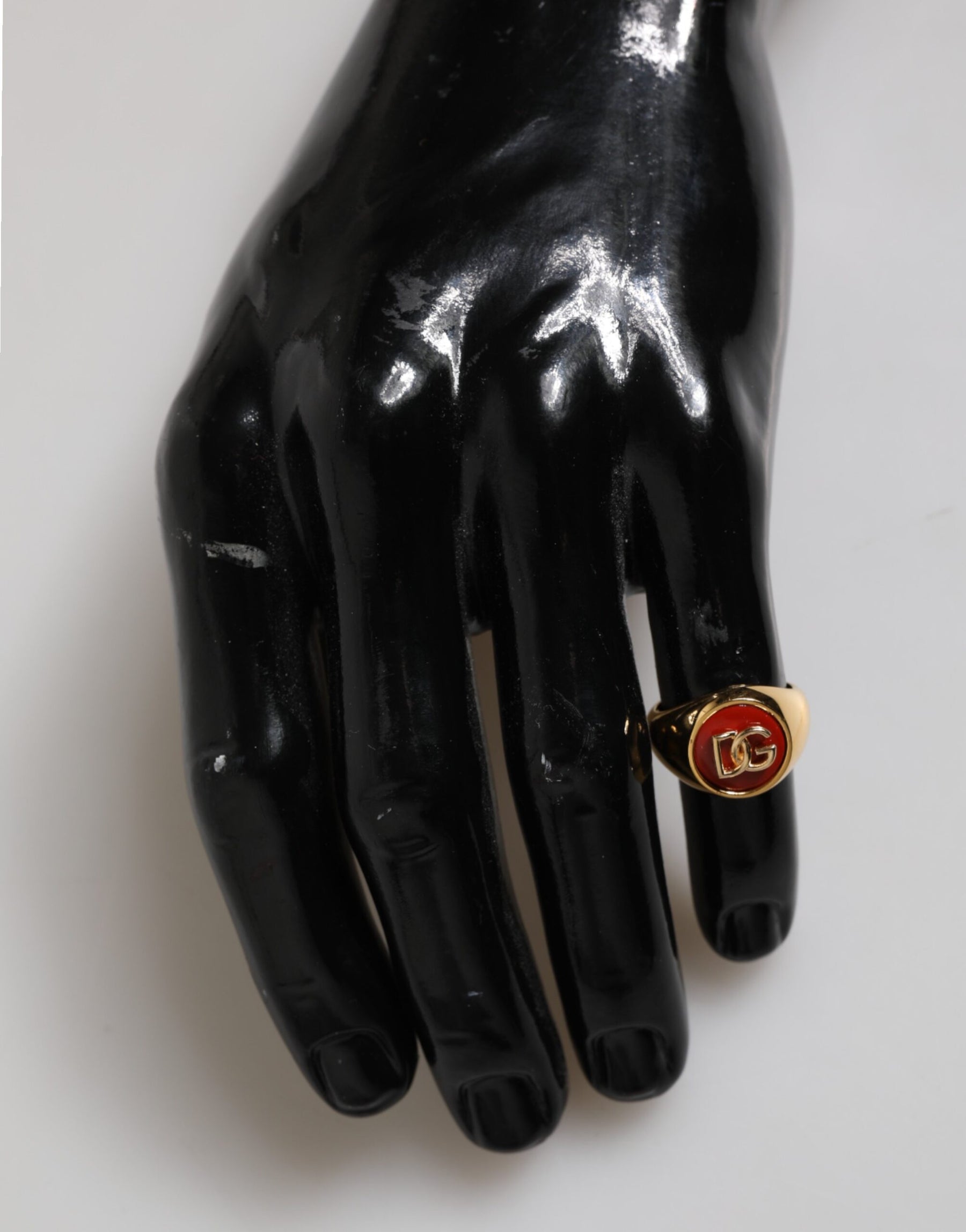 Dolce & Gabbana Gold Tone Real Brass Red DG Logo Men Ring | Regal Royce