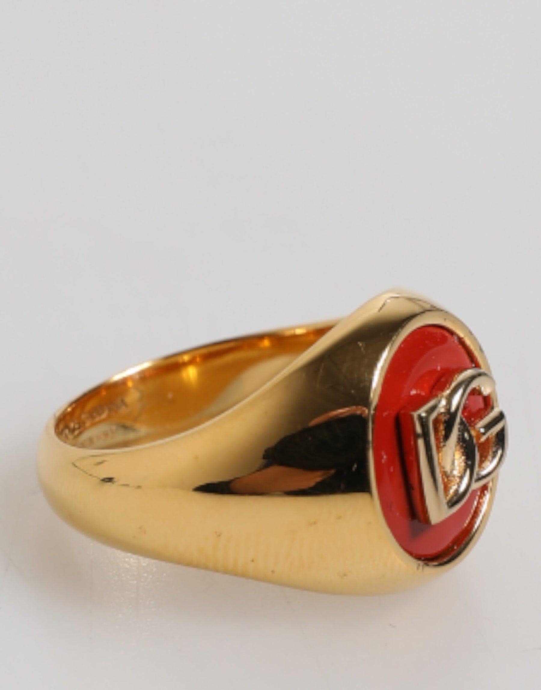Dolce & Gabbana Gold Tone Real Brass Red DG Logo Men Ring | Regal Royce
