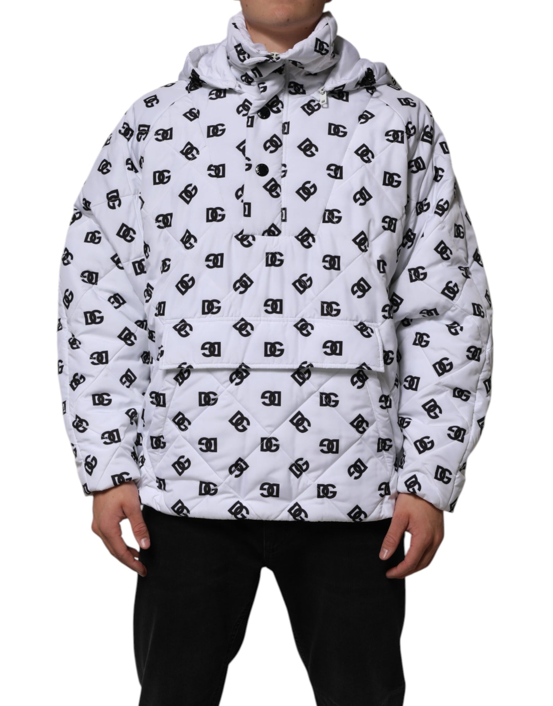 Dolce & Gabbana White DG Monogram Hooded Quilted Jacket | Regal Royce