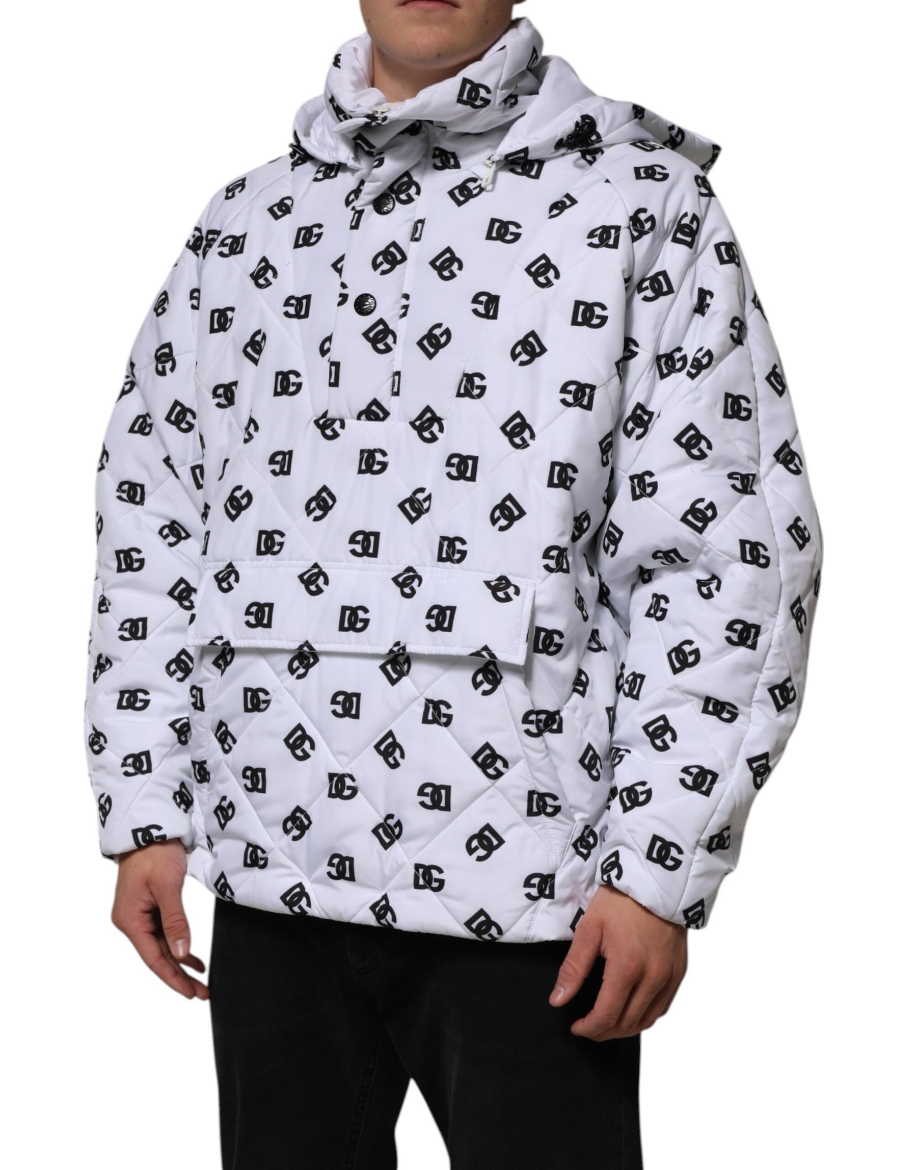 Dolce & Gabbana White DG Monogram Hooded Quilted Jacket | Regal Royce