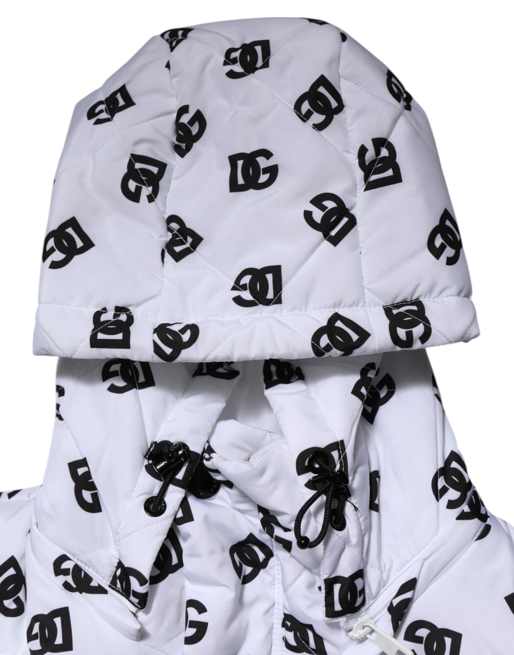 Dolce & Gabbana White DG Monogram Hooded Quilted Jacket | Regal Royce