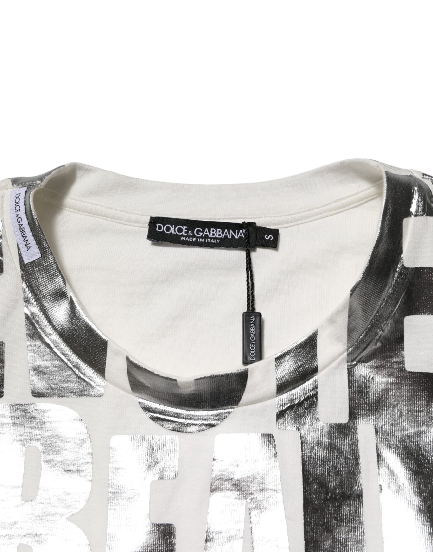 Dolce & Gabbana White Metallic Print Cotton CrewNeck T-shirt | Regal Royce