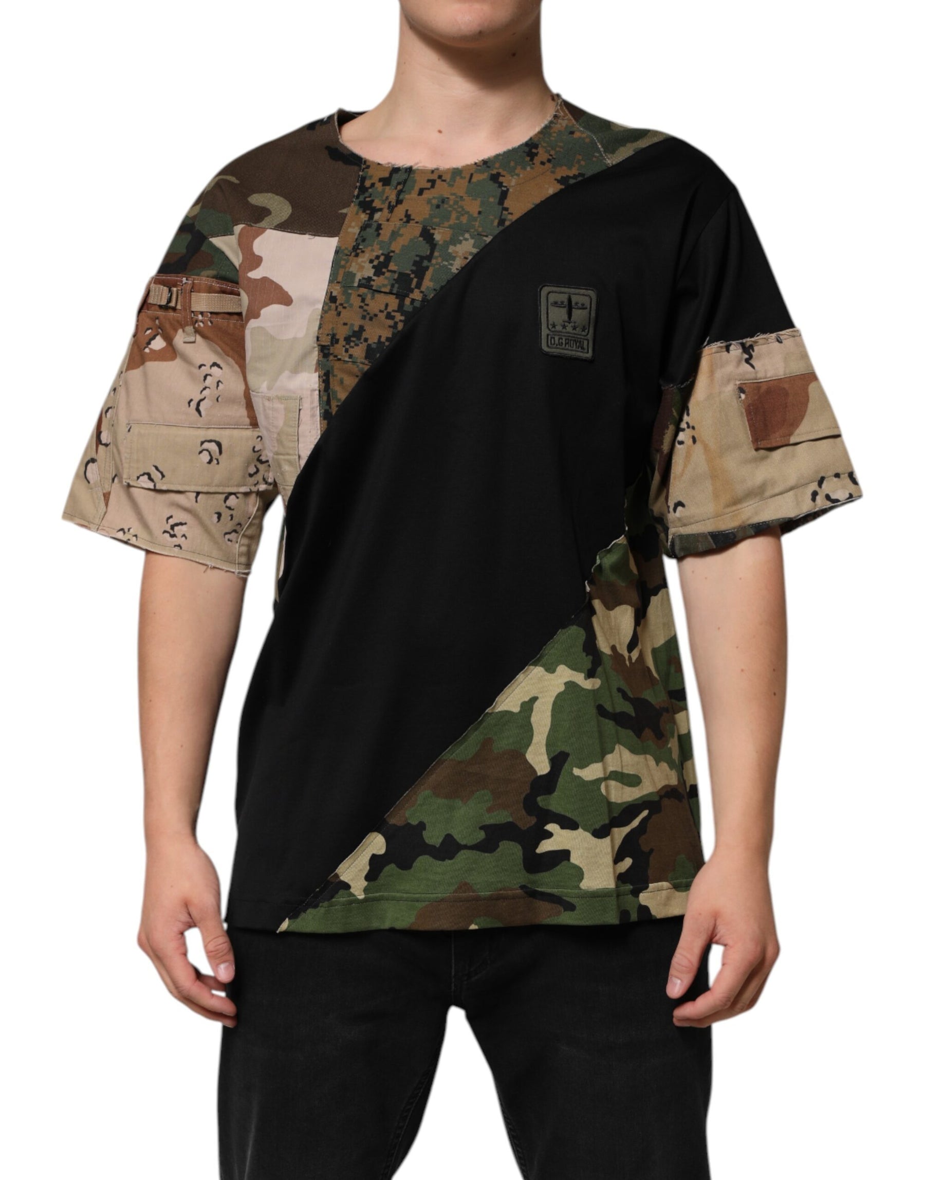 Dolce & Gabbana Multicolor Patchwork Cotton CrewNeck  T-shirt | Regal Royce