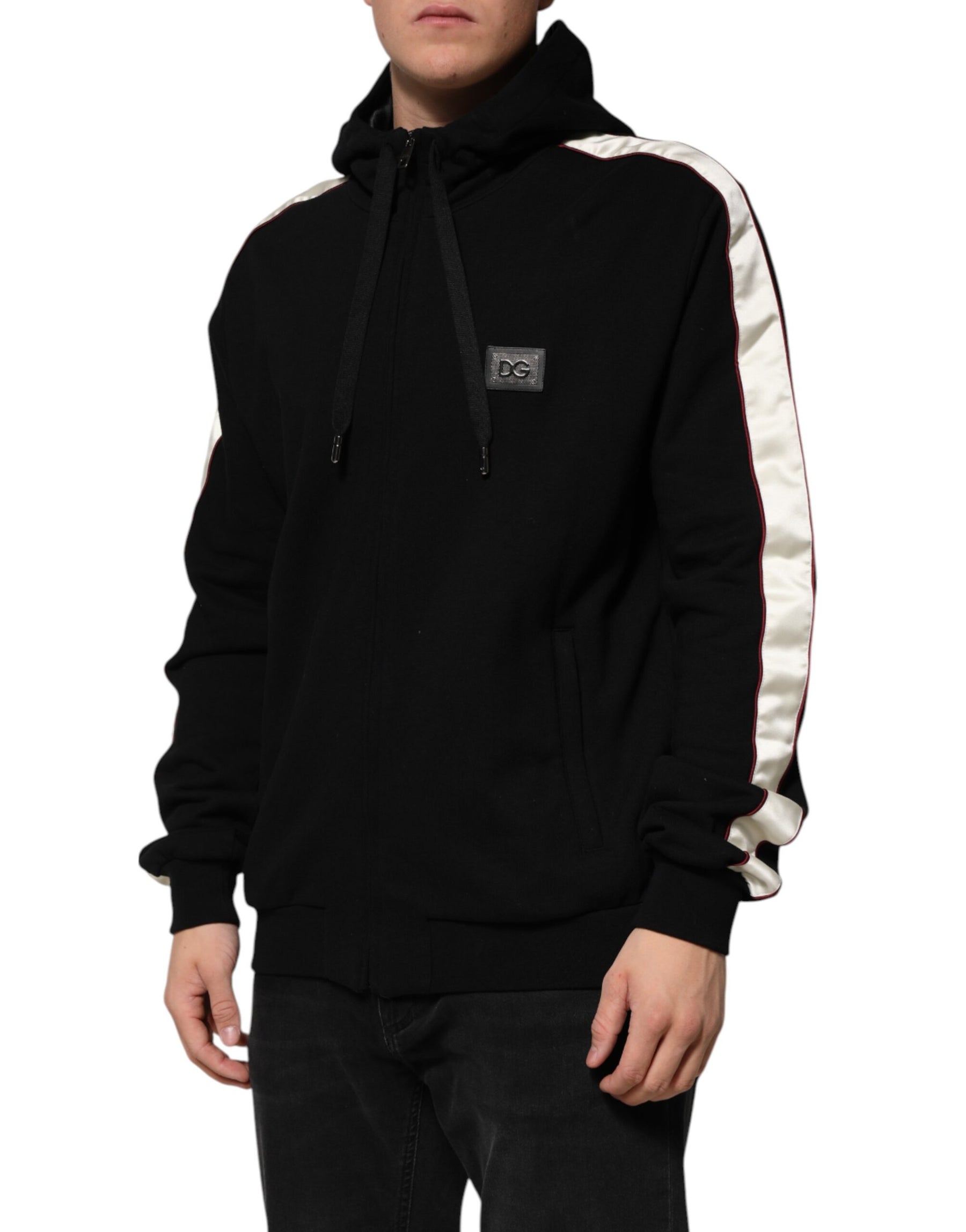 Dolce & Gabbana Black Cotton Plaque Track Cardigan Sweater | Regal Royce