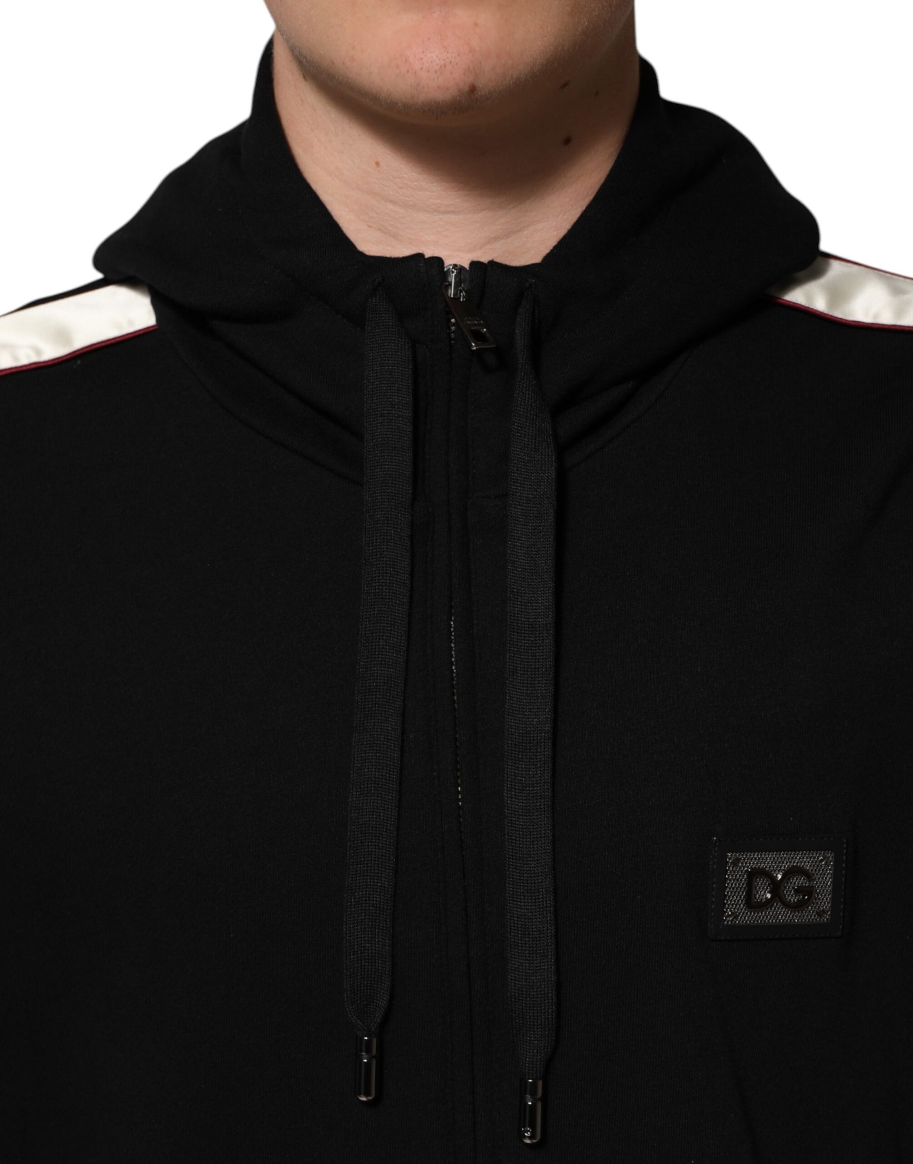 Dolce & Gabbana Black Cotton Plaque Track Cardigan Sweater | Regal Royce
