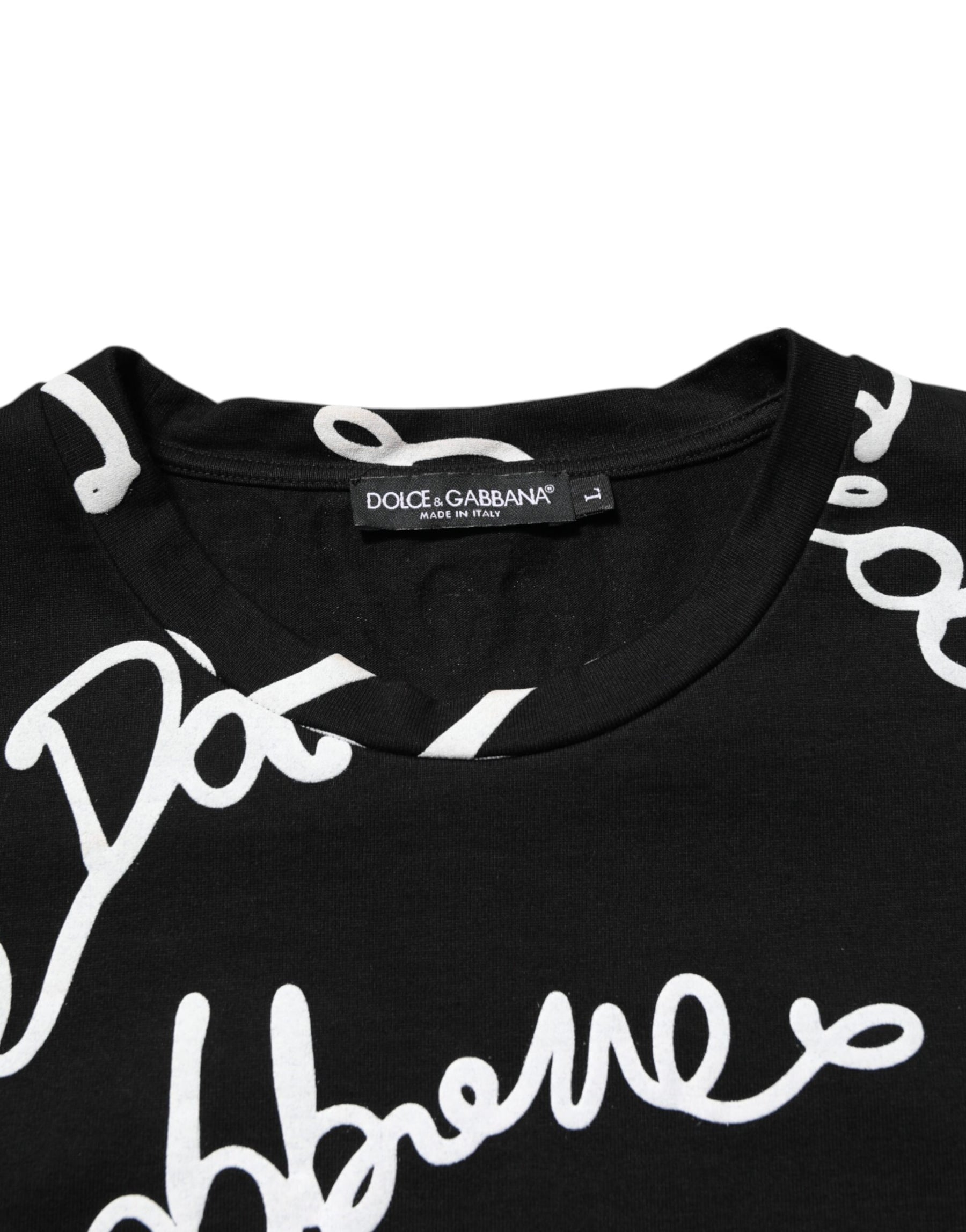 Dolce & Gabbana Black Logo Print Cotton Crew Neck T-shirt | Regal Royce