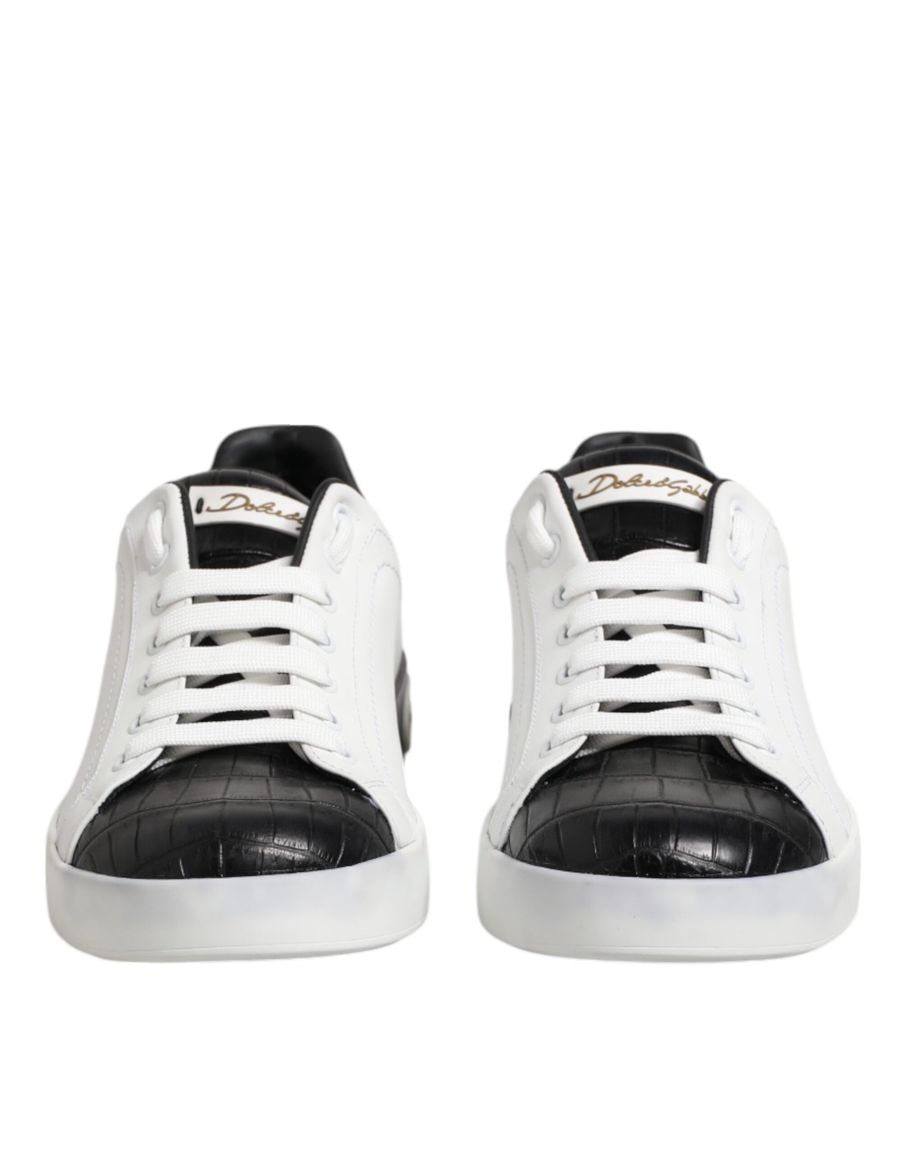 Dolce & Gabbana White Black Leather Portofino Sneaker Shoes | Regal Royce