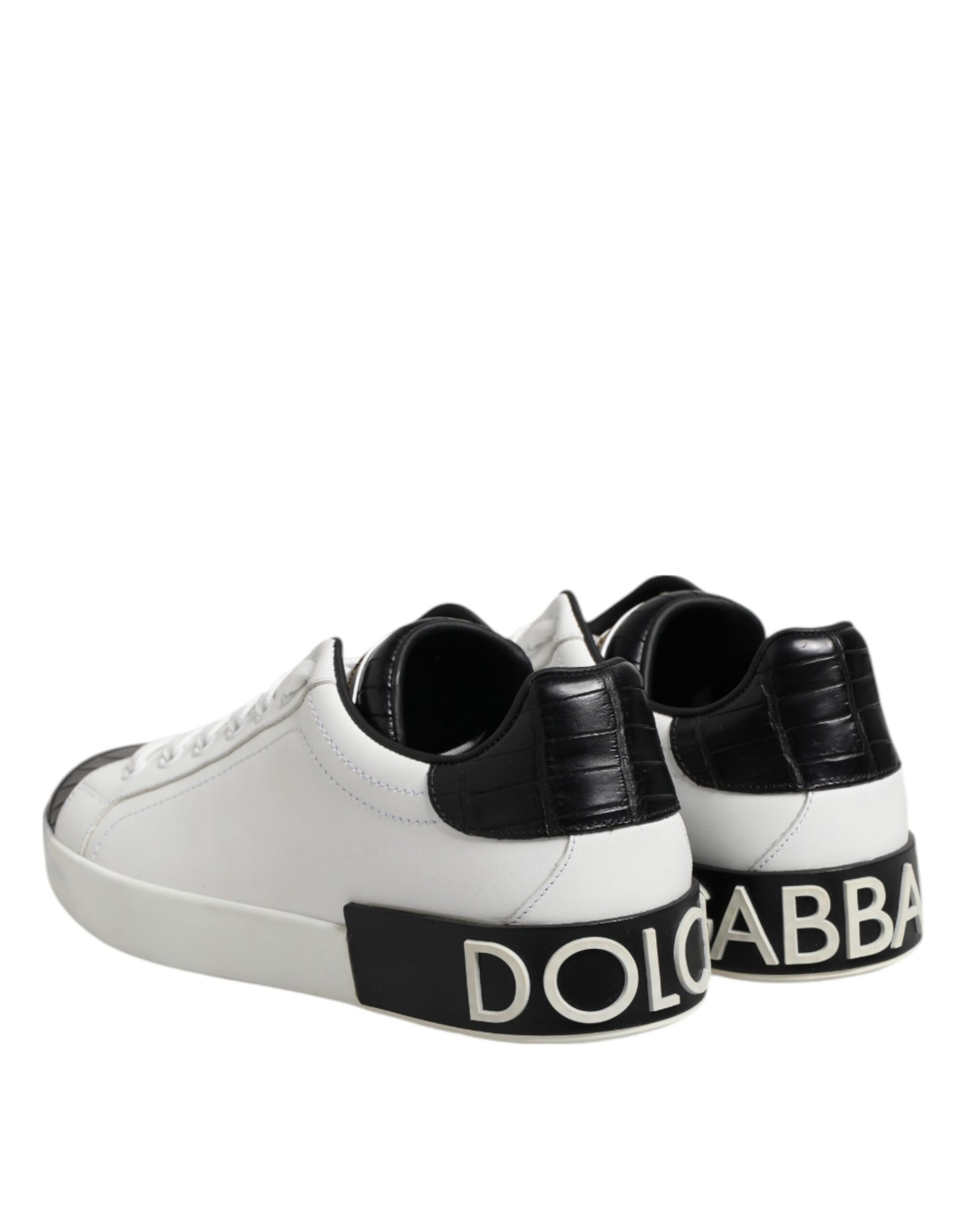 Dolce & Gabbana White Black Leather Portofino Sneaker Shoes | Regal Royce