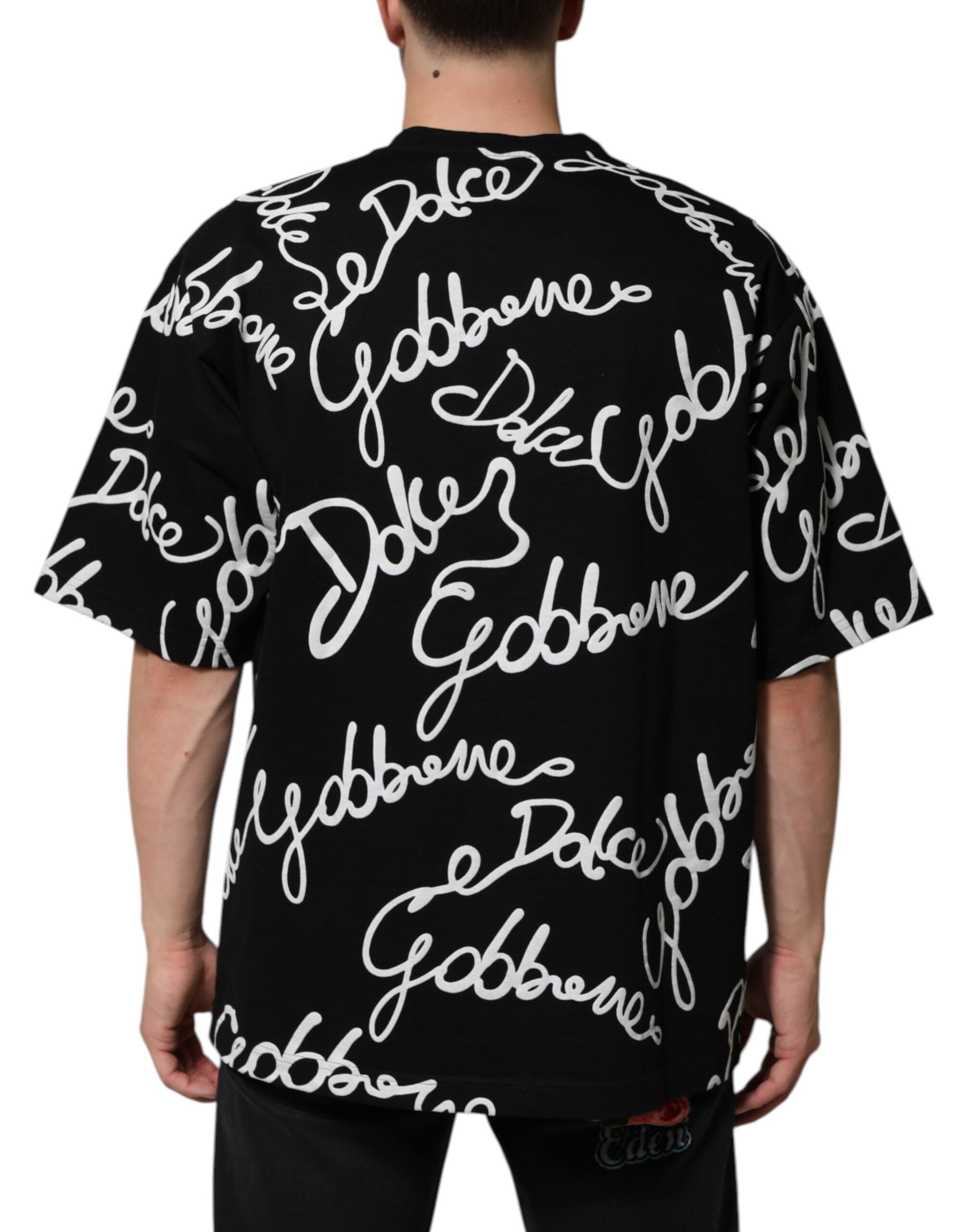 Dolce & Gabbana Black Logo Print Cotton Crew Neck  T-shirt | Regal Royce
