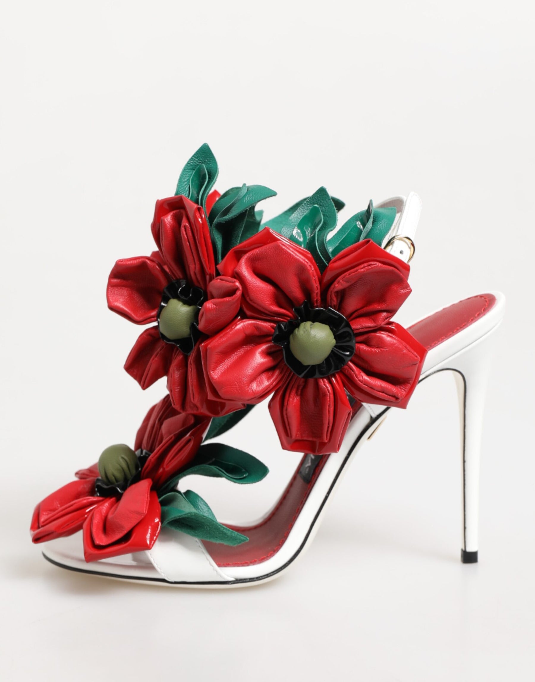 Dolce & Gabbana White Red Floral Detailing Sandals Shoes | Regal Royce