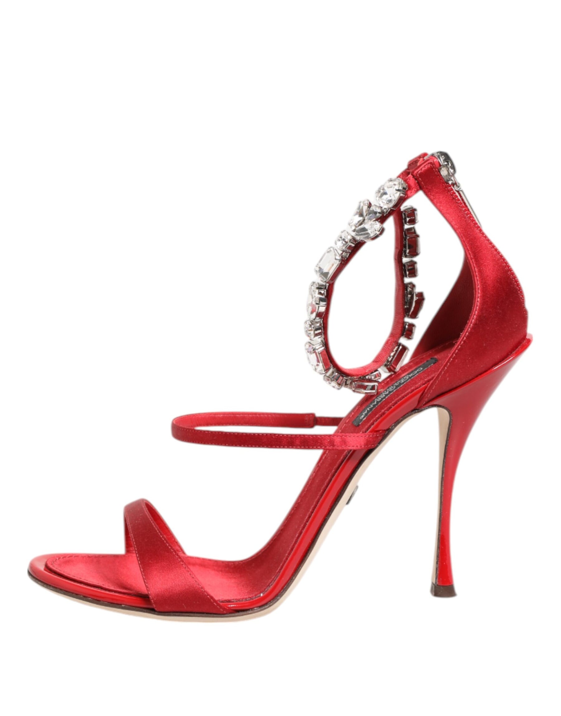 Dolce & Gabbana Red Satin Crystals Keira Sandals Heels Shoes | Regal Royce
